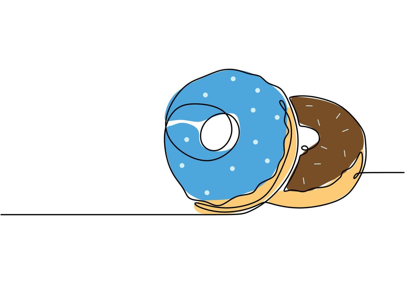 Two donuts continuous line art vector