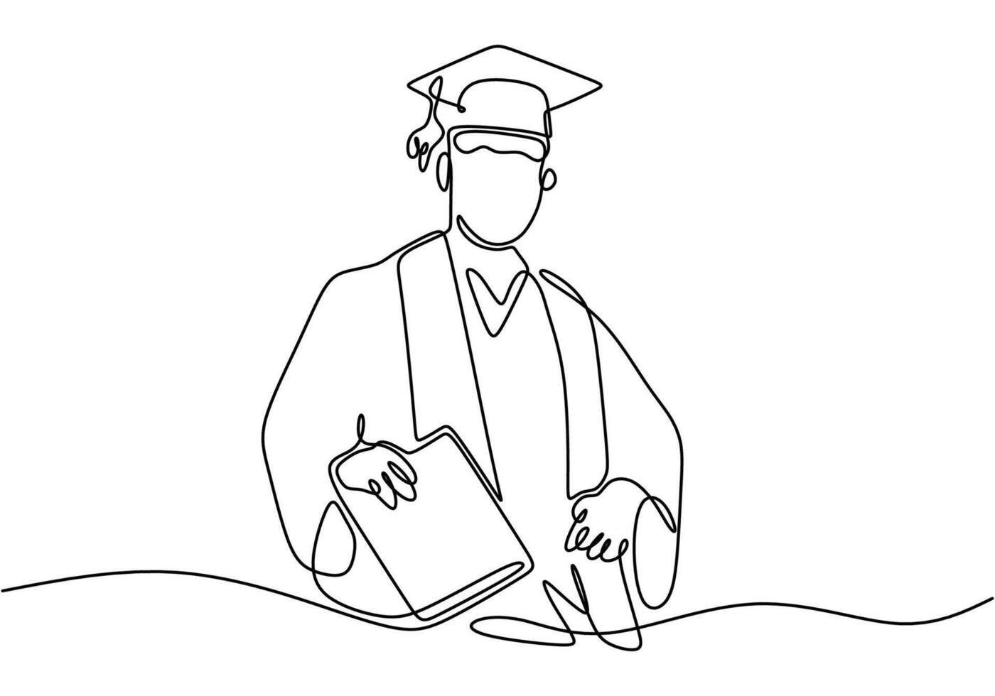 Students with graduation caps in continuous line drawing. Joy of graduation and learning concept. vector