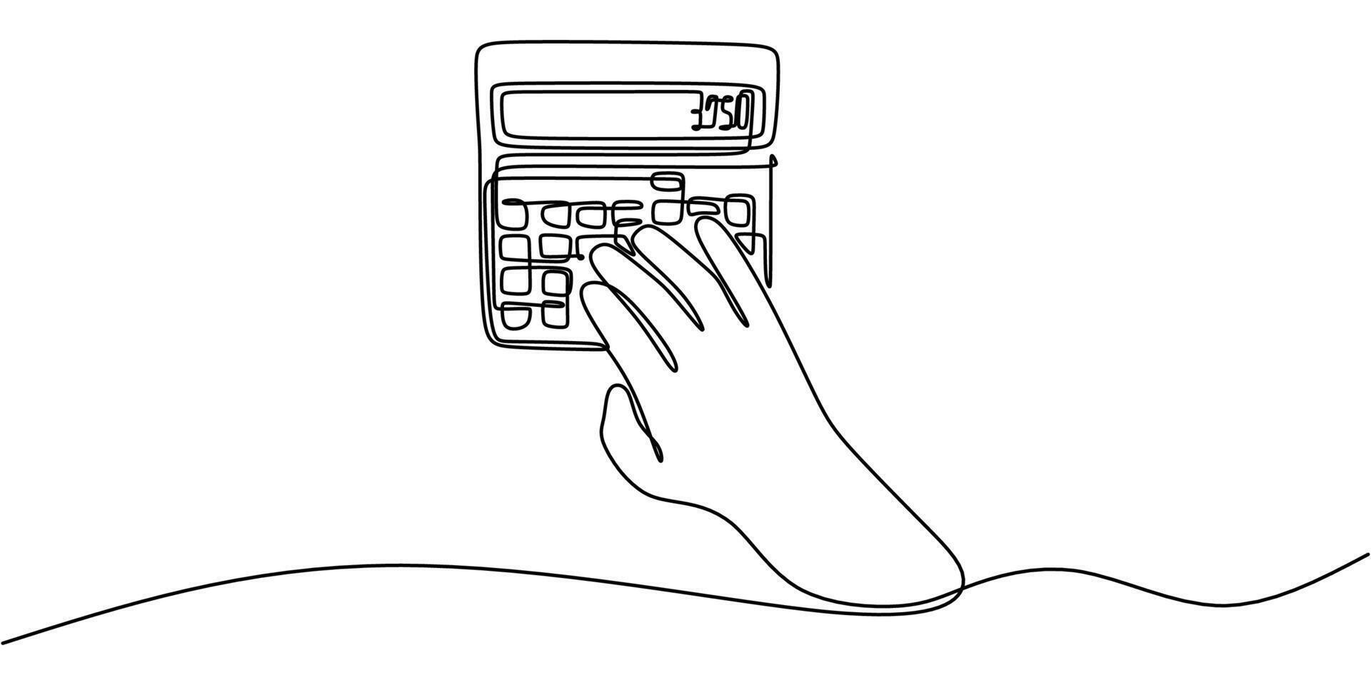 Hand Holding Calculator One Line Drawing for Fintech Concept vector