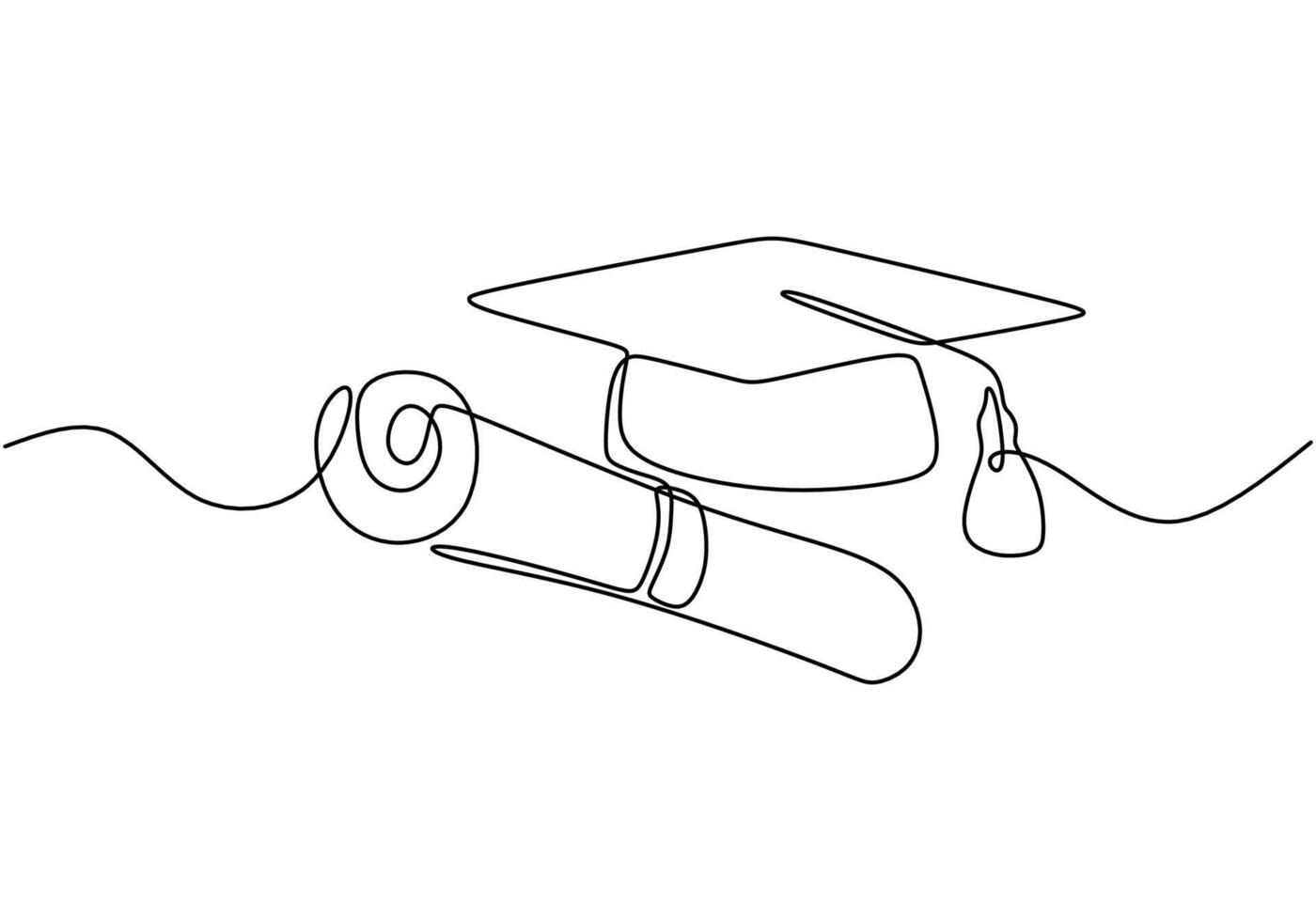 Graduation cap with diploma line art vector