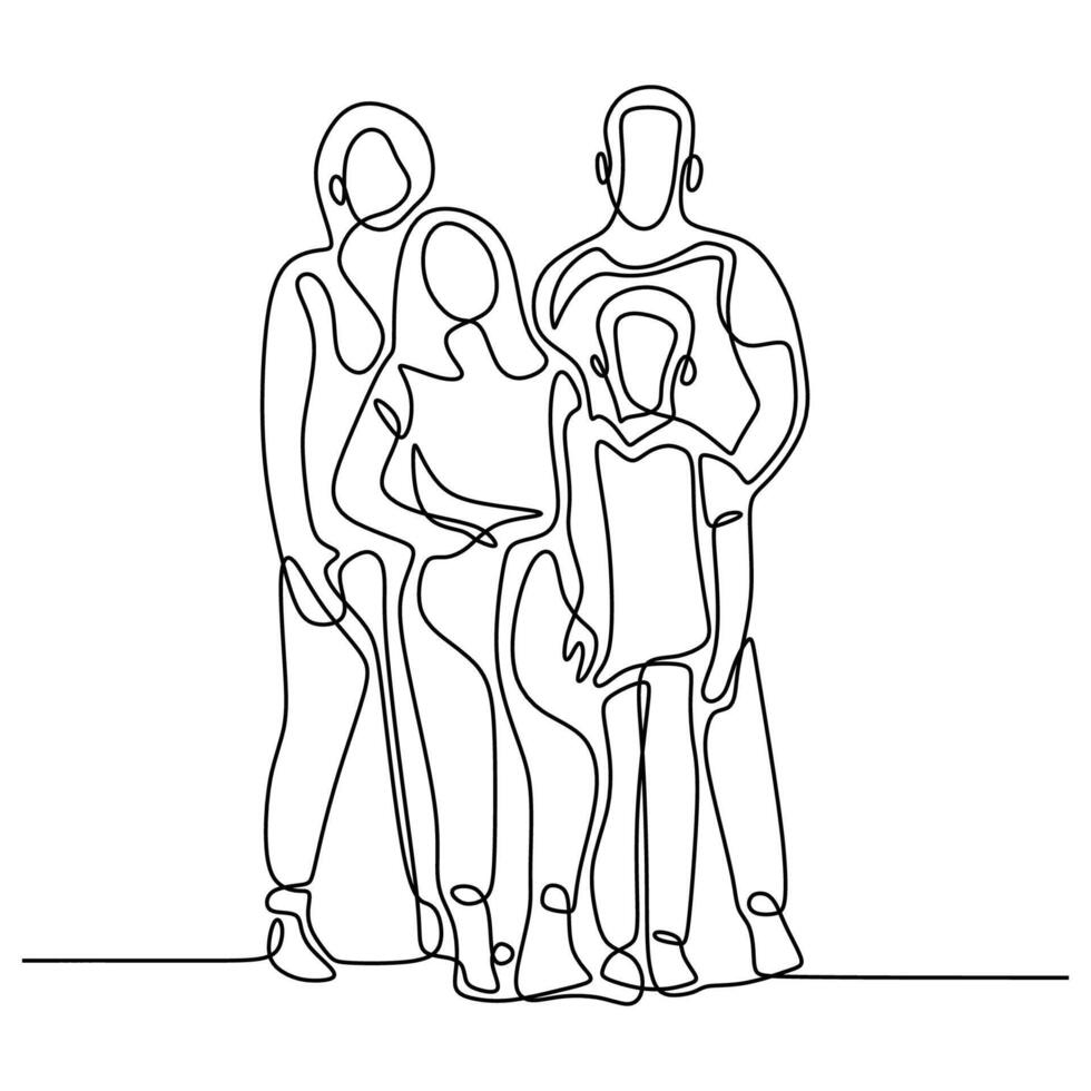 Family with multiple children line art vector