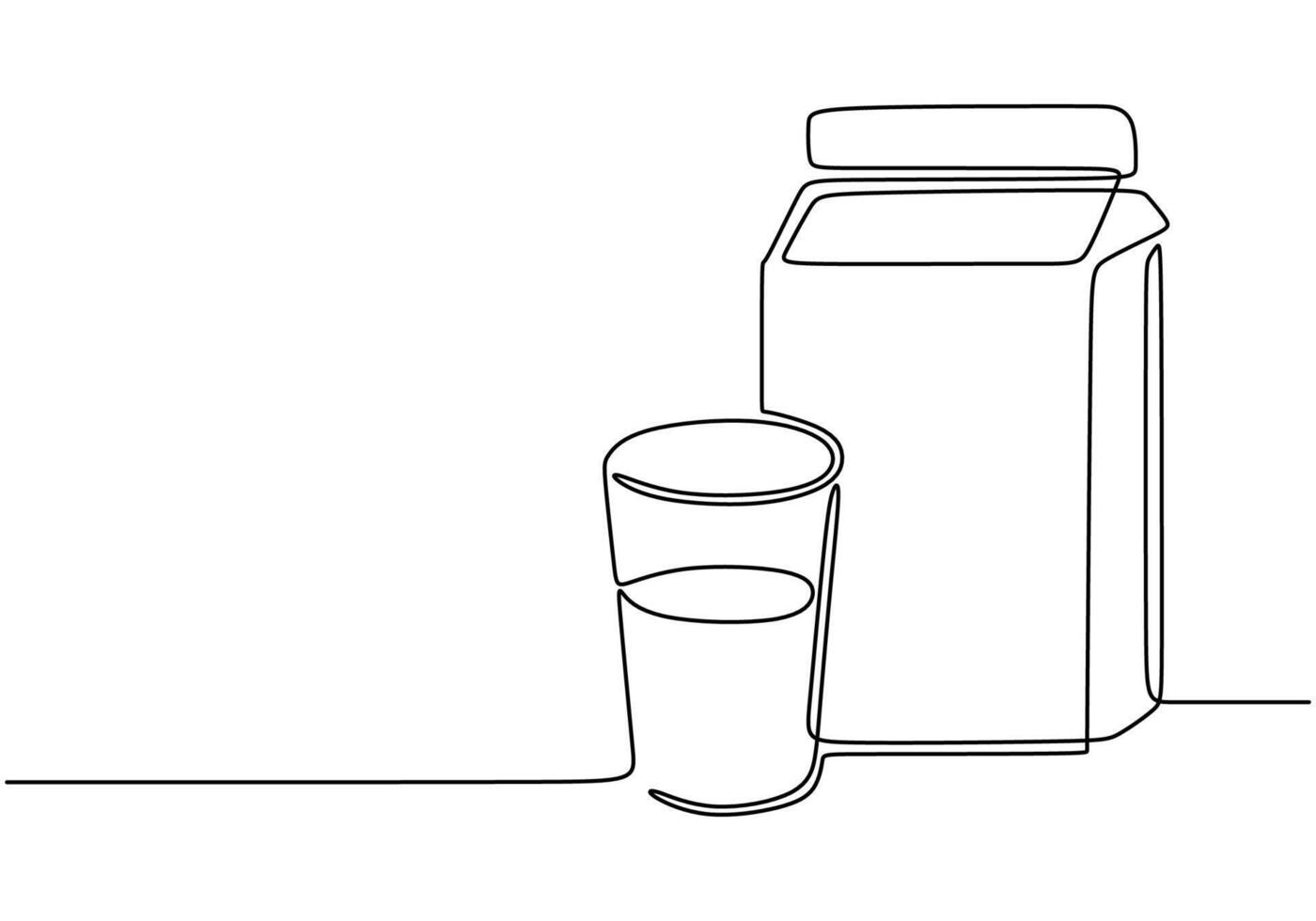 Milk carton and glass line drawing vector