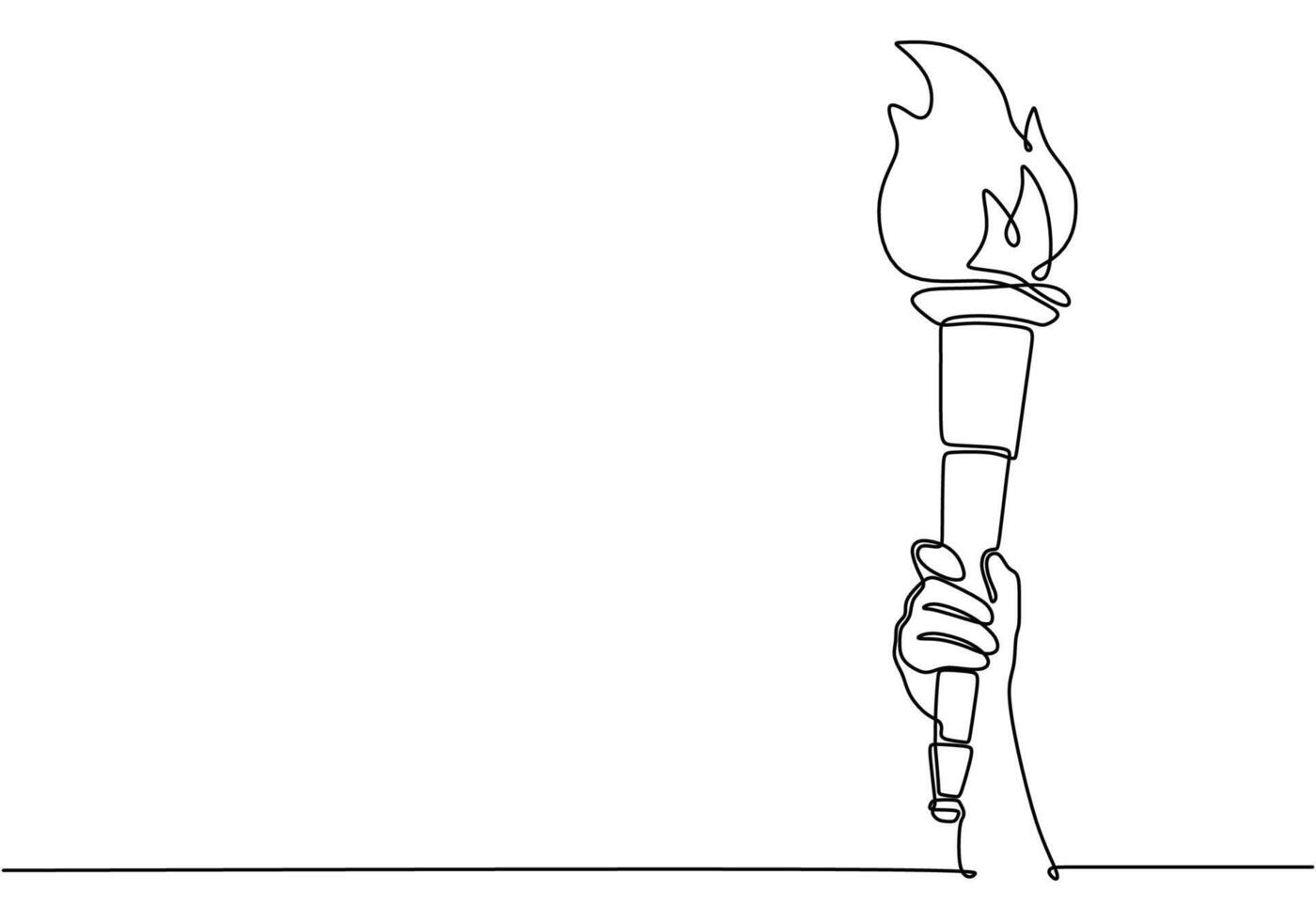 Hand holding olympic torch line art vector
