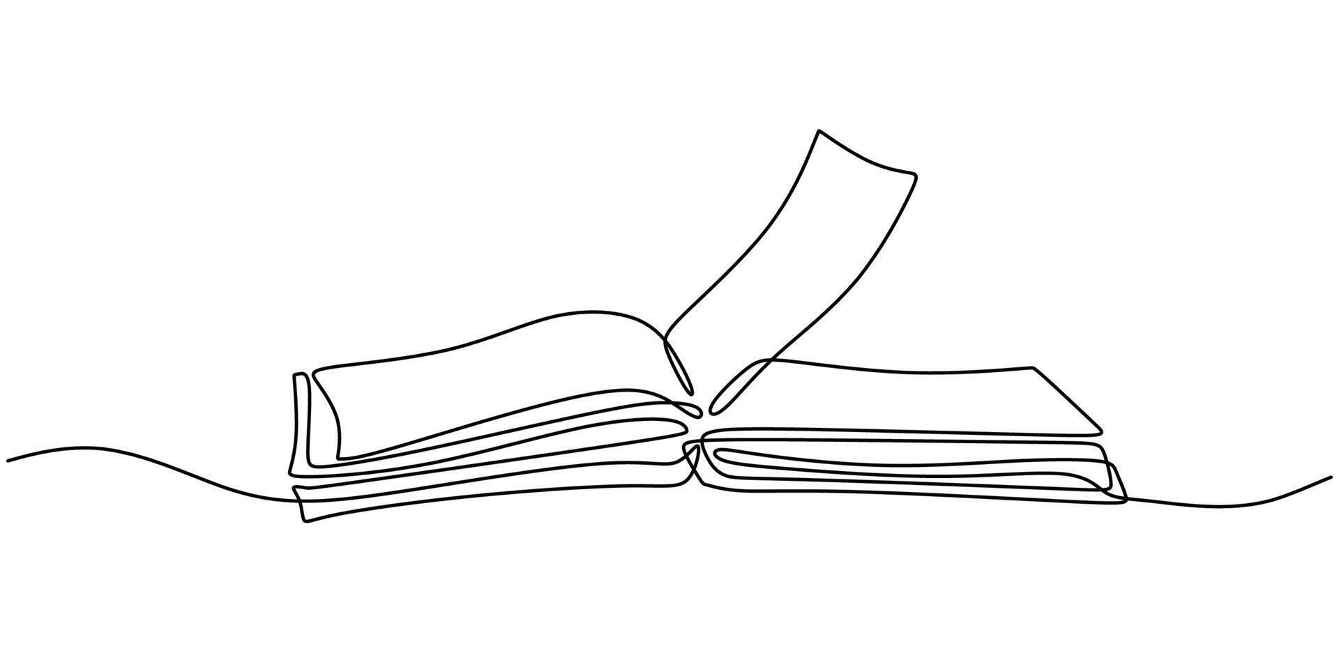 Open book in continuous line drawing. Education concept focusing on reading and learning. vector