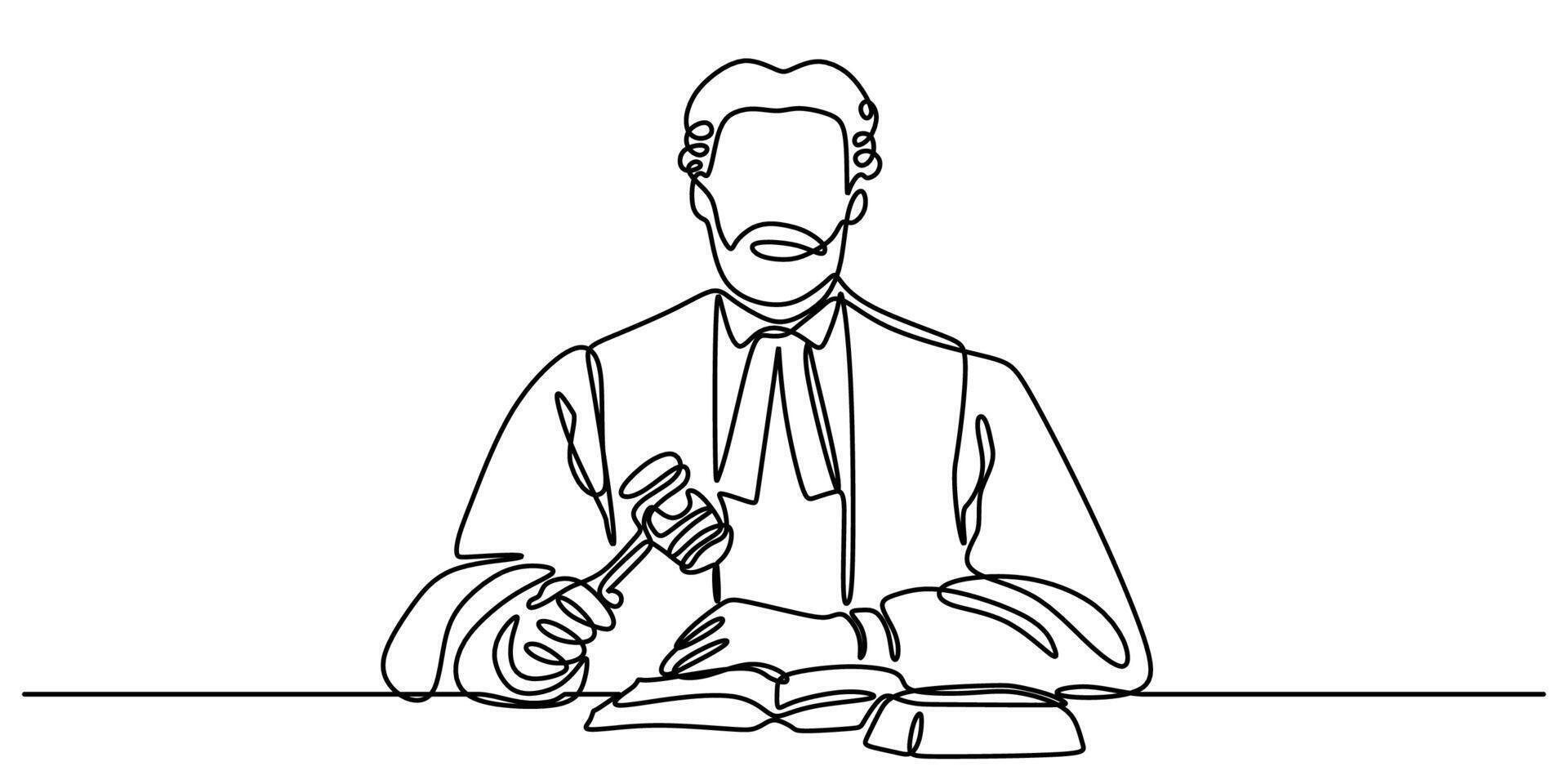 Judge holding legal gavel line art vector