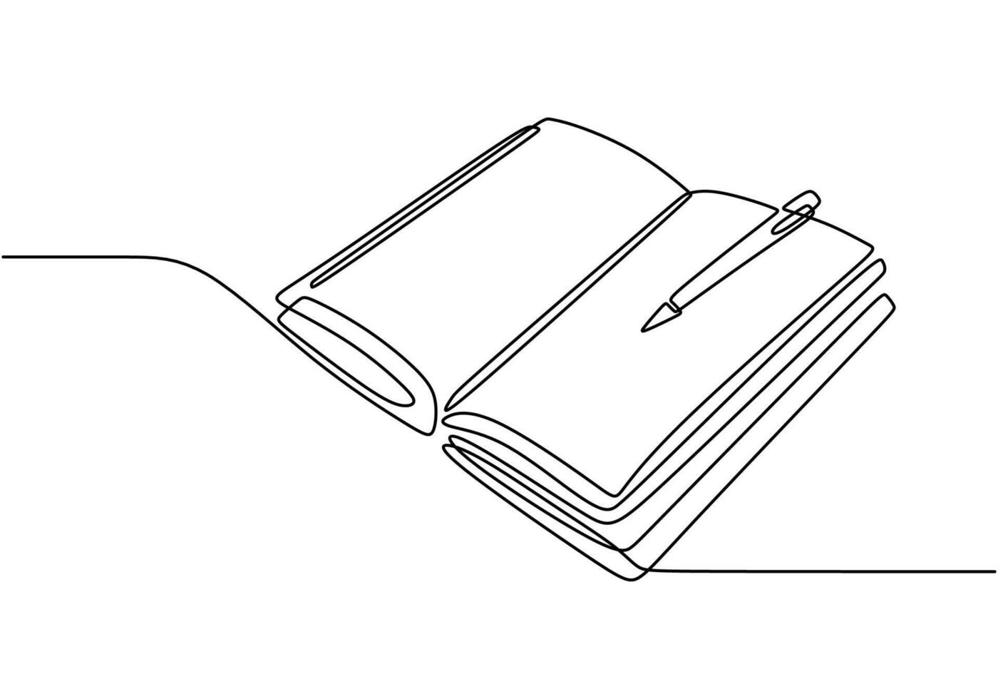 Open book with a pen in continuous line drawing. Importance of note-taking in education concept. vector