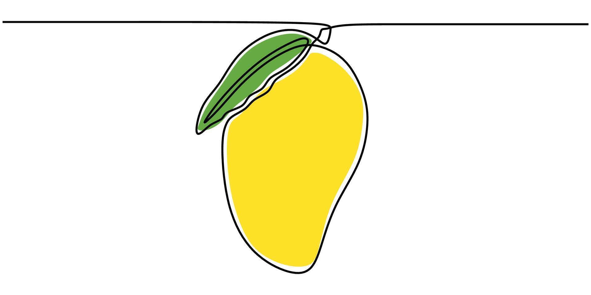 Mango tropical fruit one line drawing vector