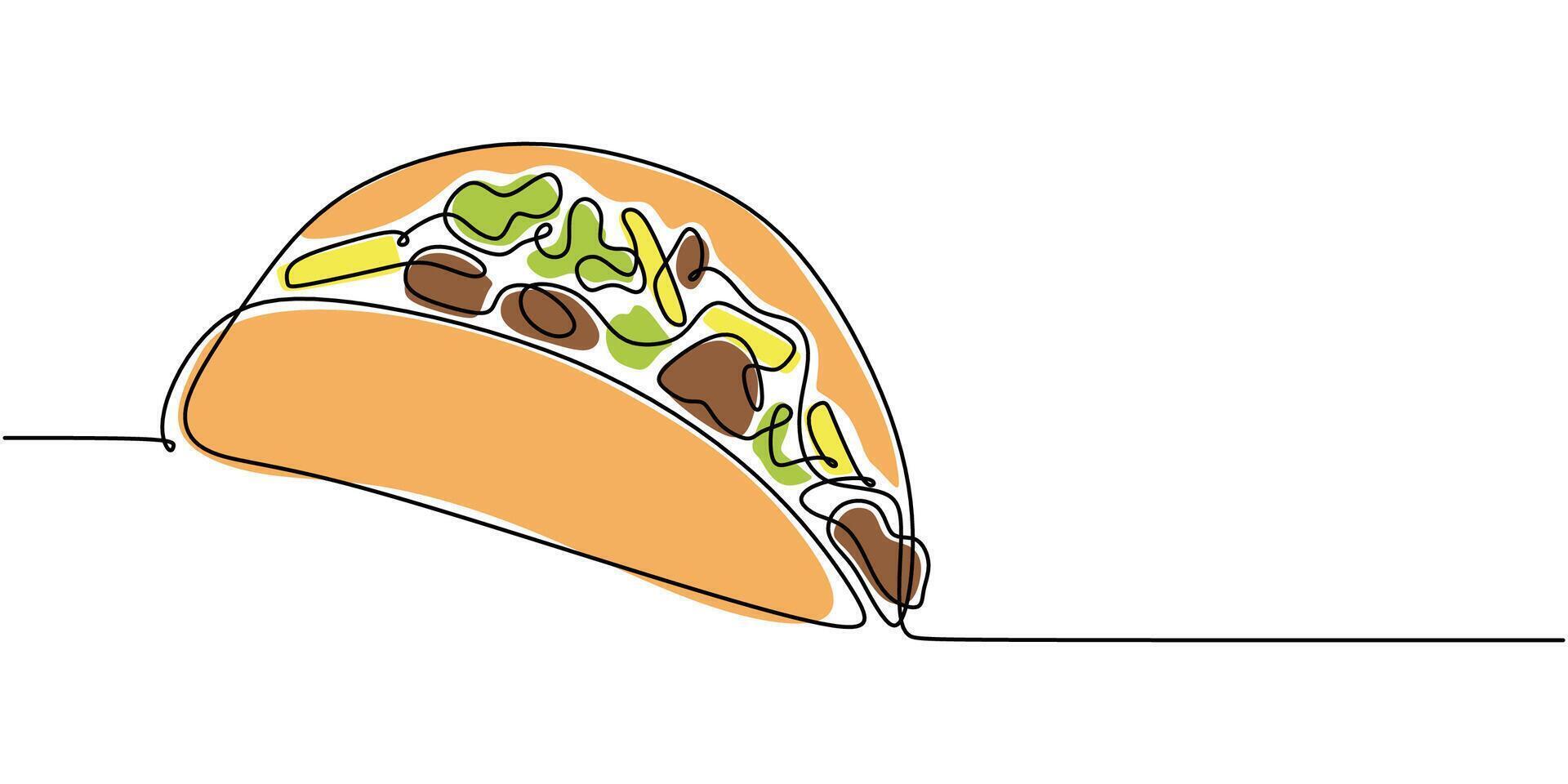 Single taco continuous line art vector