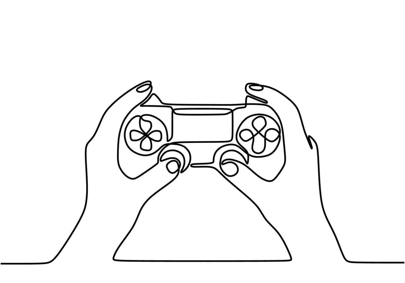 Hand holding game joystick line art vector