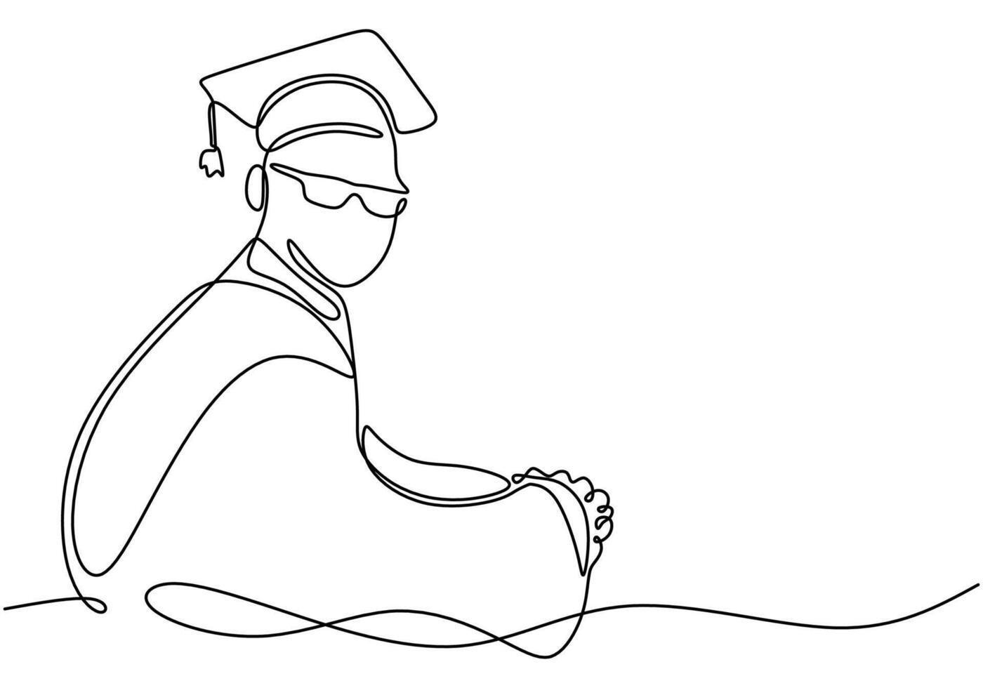 Students wearing graduation caps in continuous line drawing. Achievement and celebration in education concept. vector