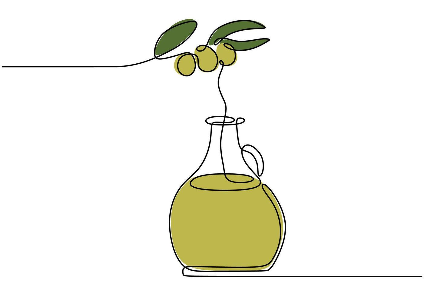 Olive oil with bottle illustrated in continuous line drawing. Food and drink concept design. vector