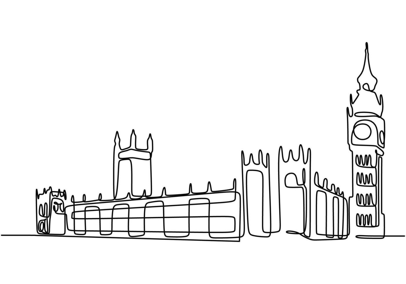 Big Ben one line drawing vector