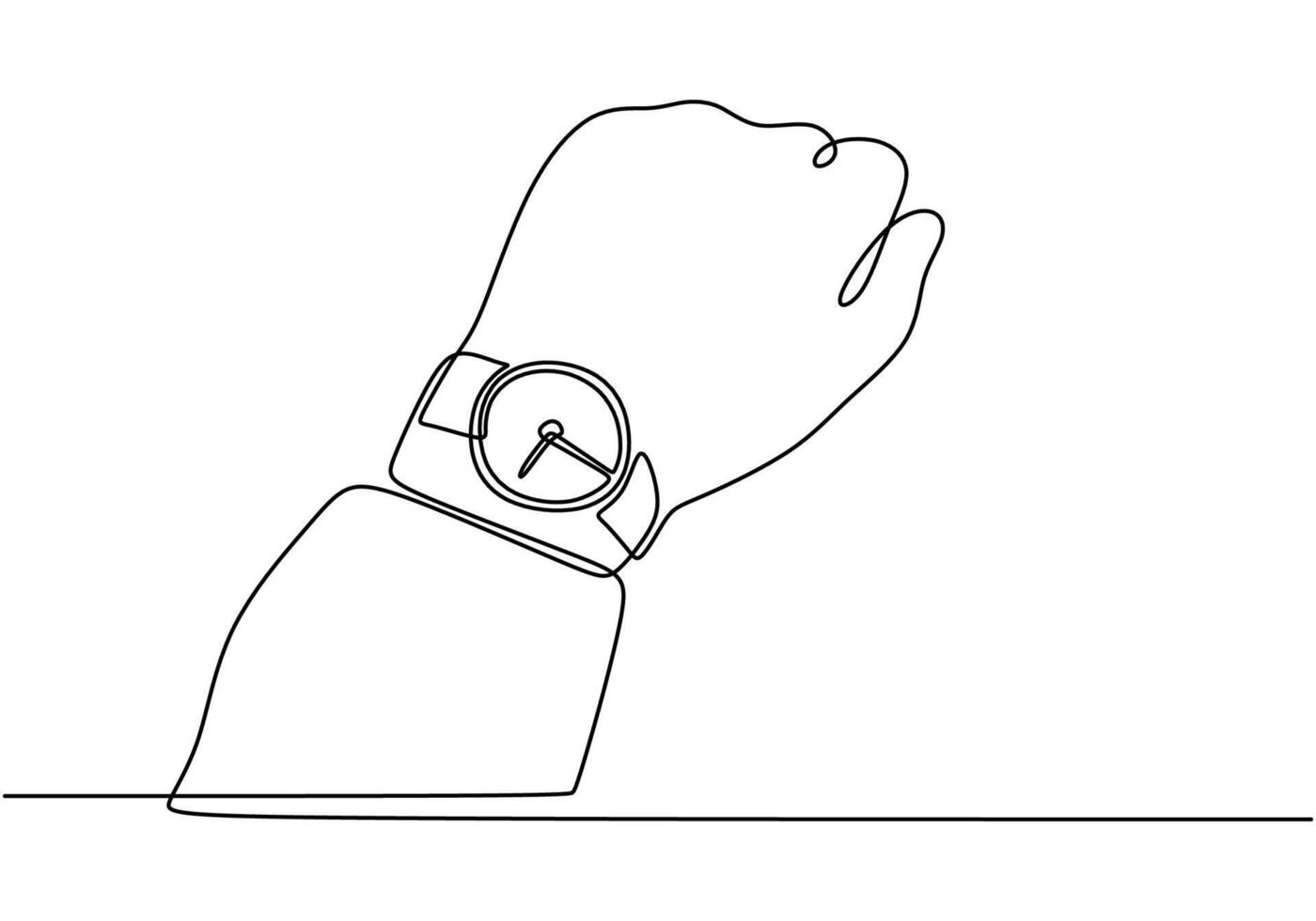 Hand wearing a wristwatch in continuous line drawing. Minimalist illustration for beauty and fashion. vector