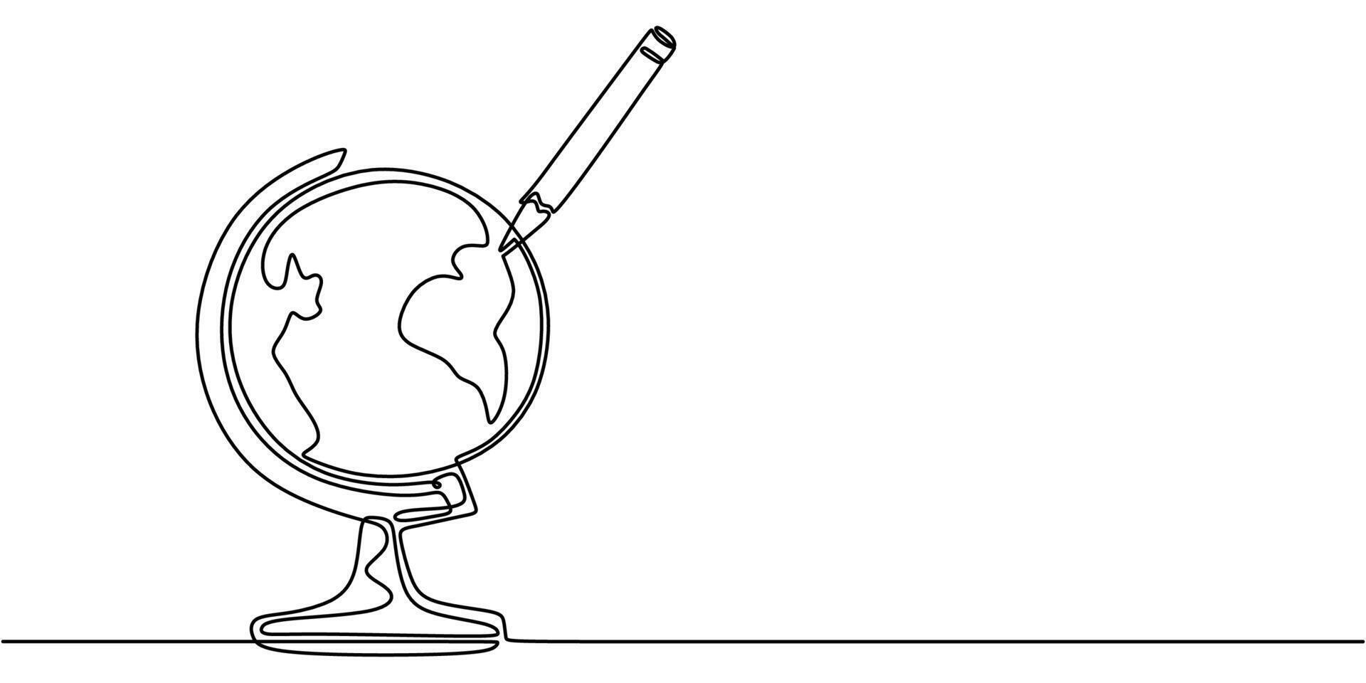 Globe Pencil One Line Drawing for Global Education Literacy vector
