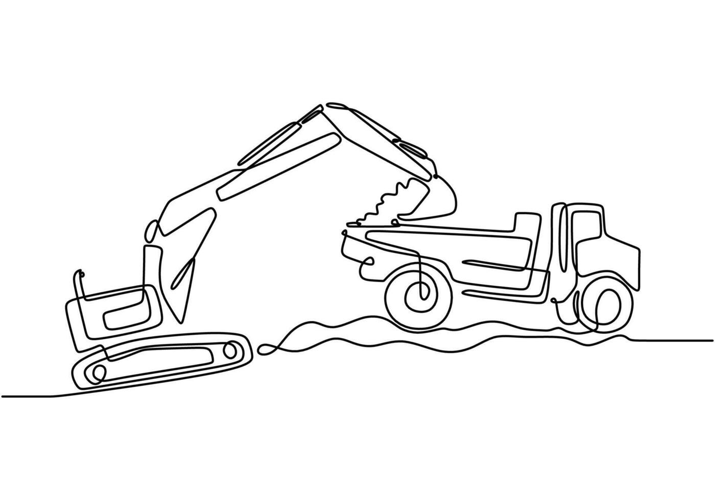 Loader with dump truck one line drawing vector