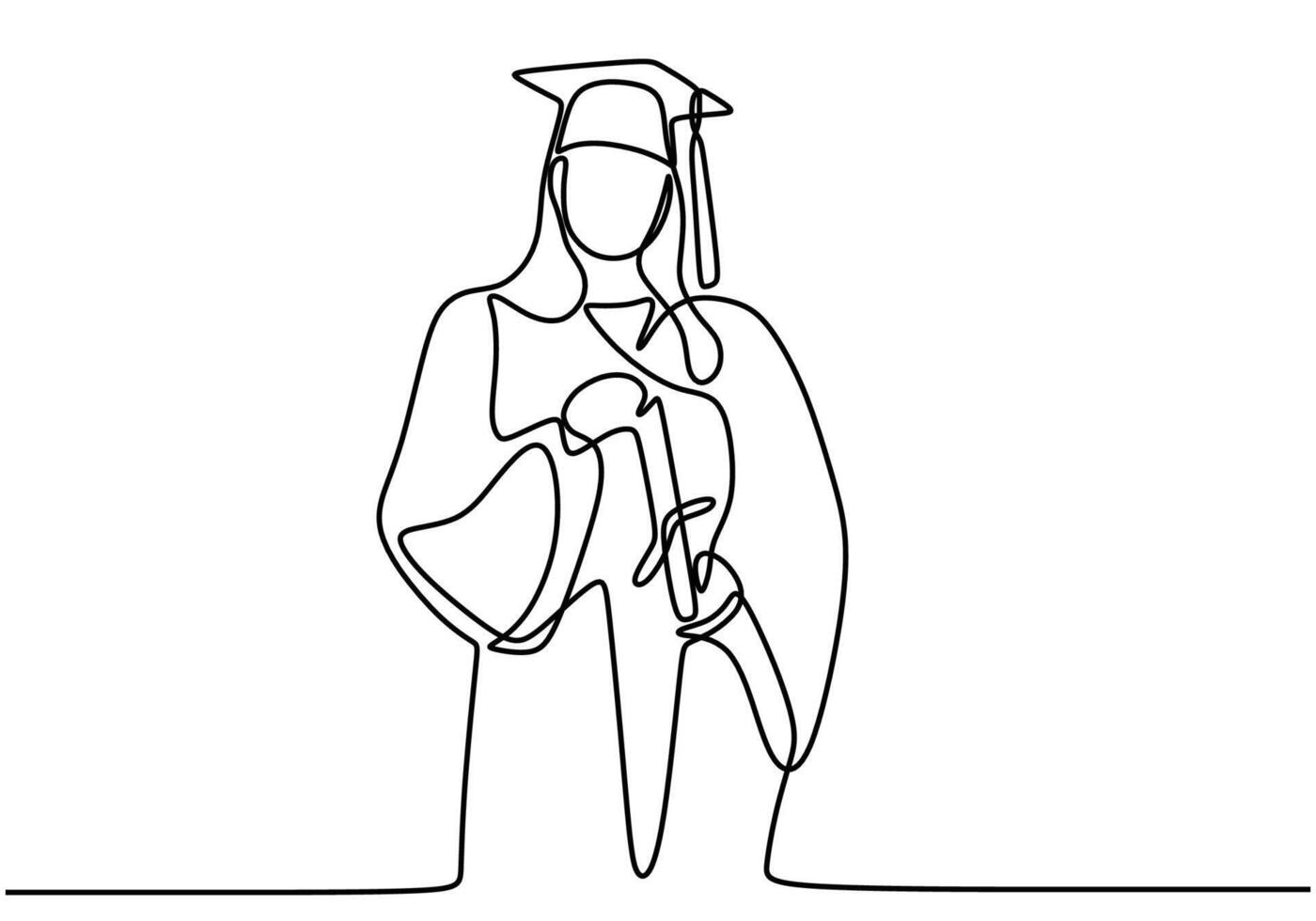 Woman in graduation robe line drawing vector