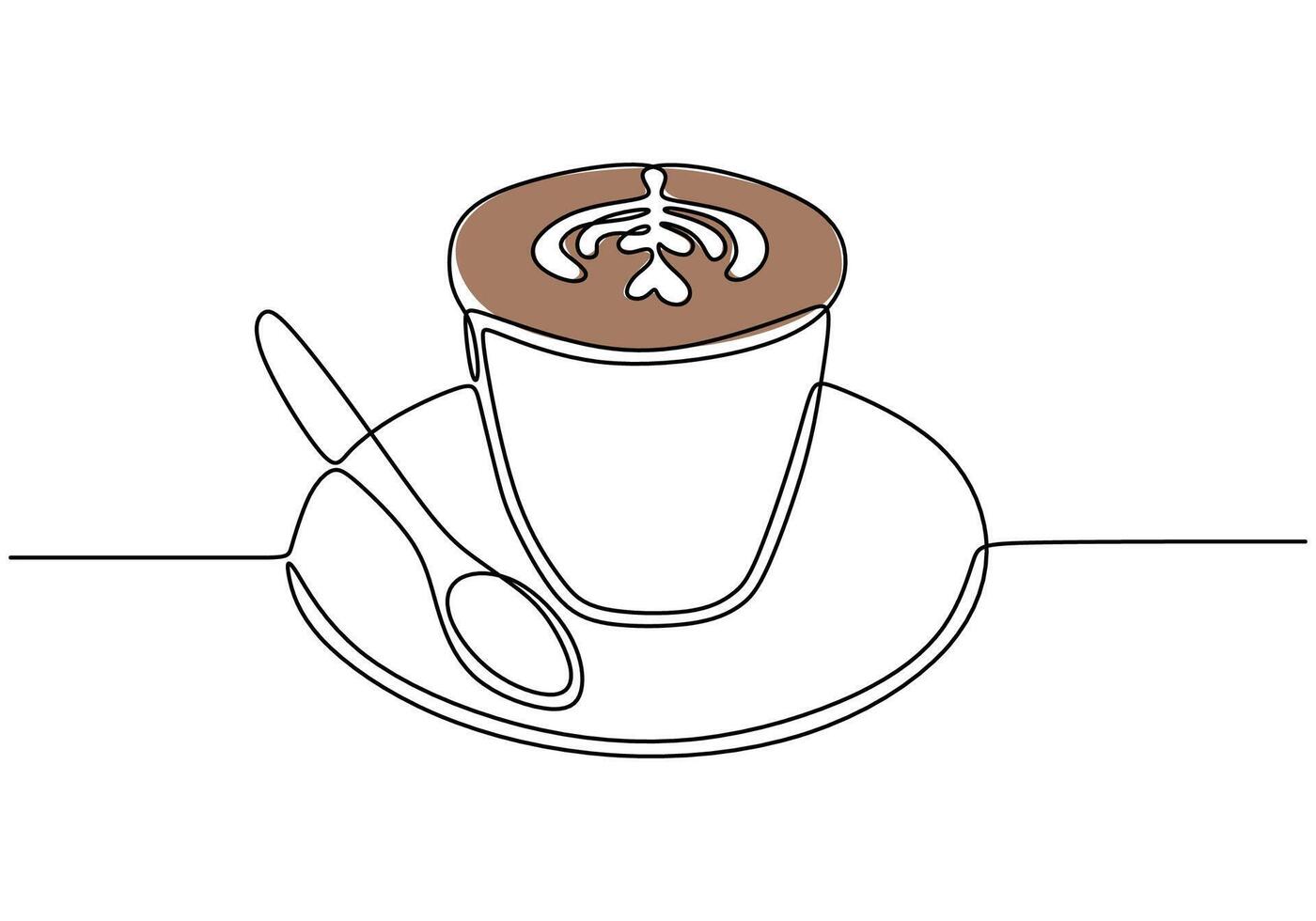 Coffee cup with cappuccino latte art continuous line drawing. Minimalist drink concept. vector