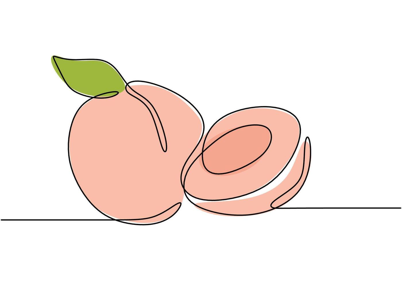 Continuous line drawing of a peach. Illustration for healthy food concepts. vector