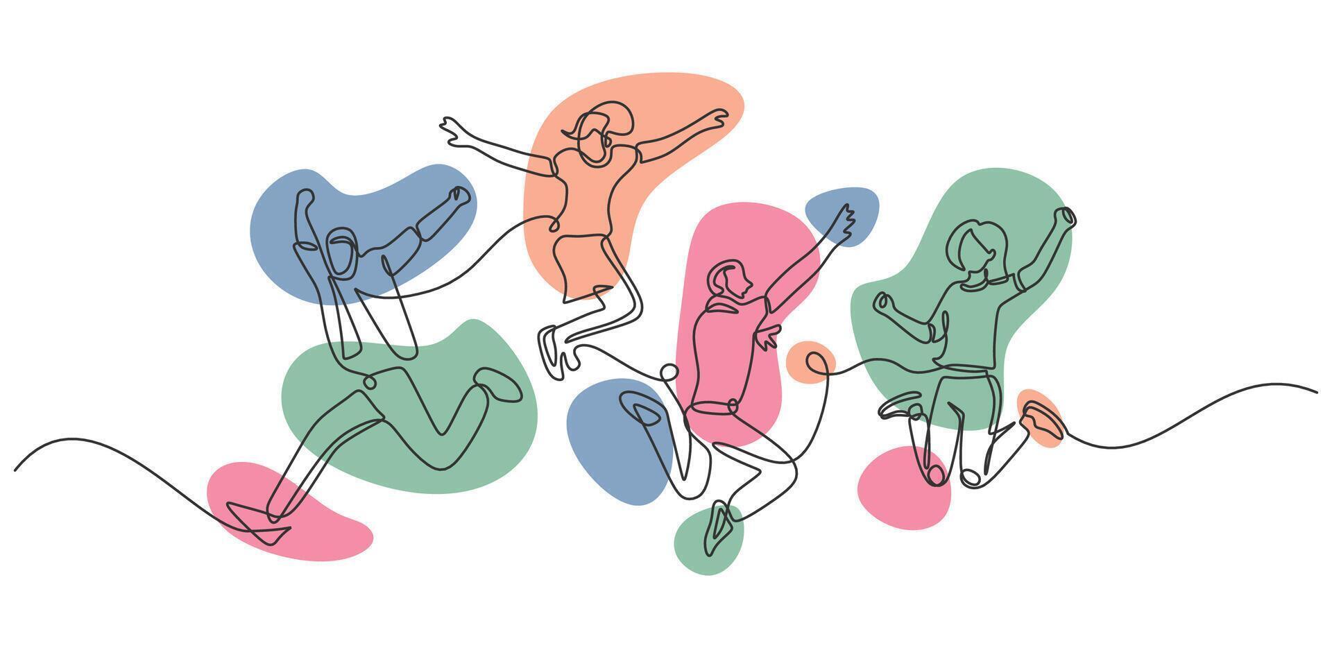 People jumping happily one line drawing vector