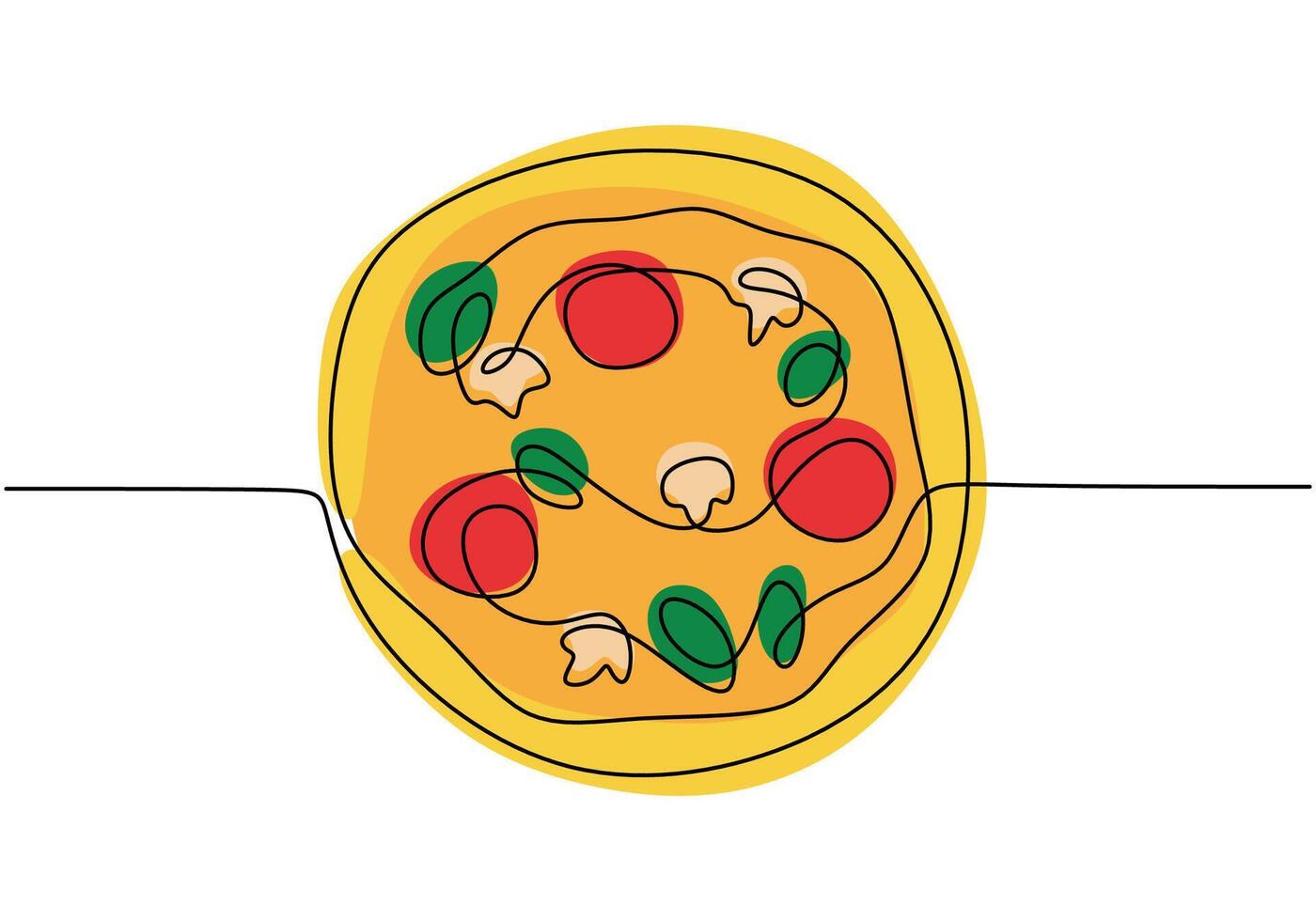 Whole pizza continuous line drawing vector
