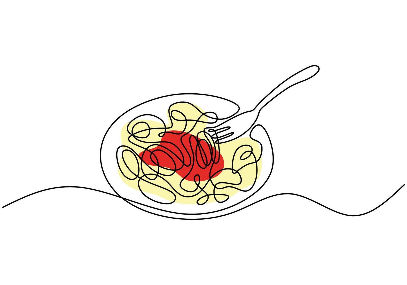 Spaghetti Bolognese illustrated in continuous line drawing. Hand-drawn representation of Italian food concept. vector