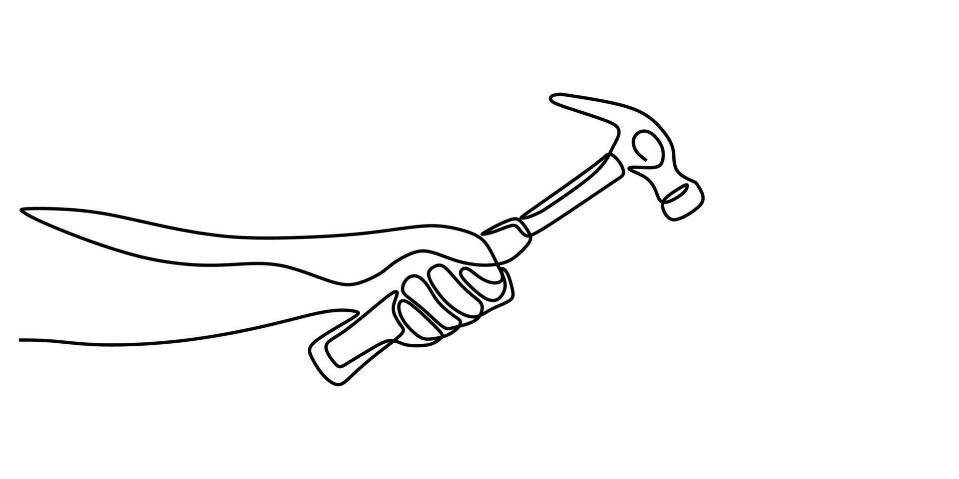 Hand gripping a hammer continuous line art vector