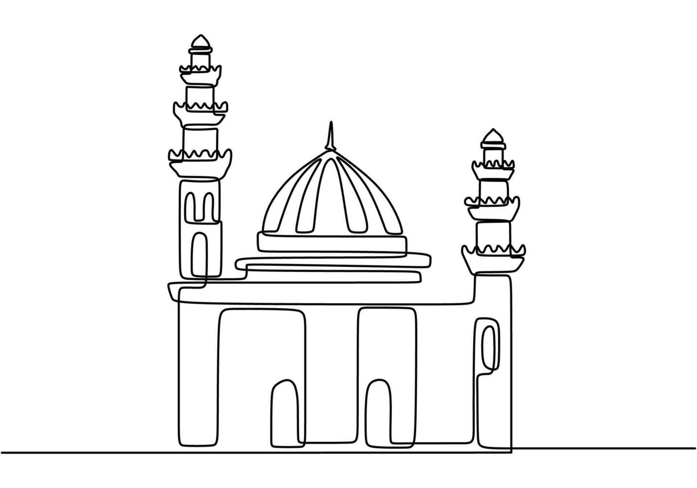 Large mosque continuous line art vector