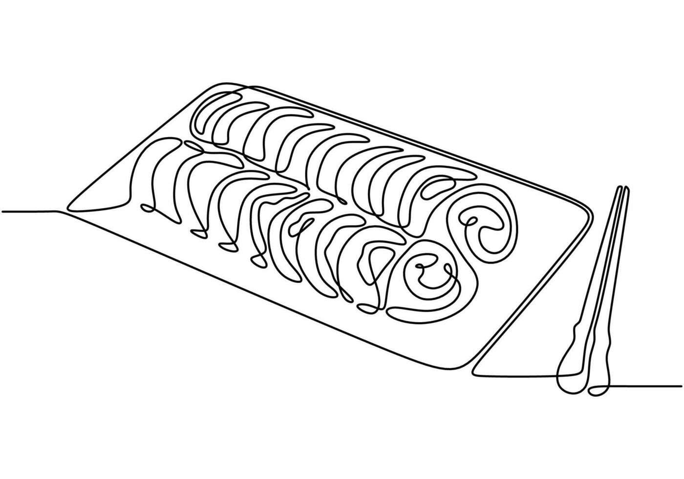Sushi roll depicted in continuous line drawing. Minimalist design for food and drink concepts. vector