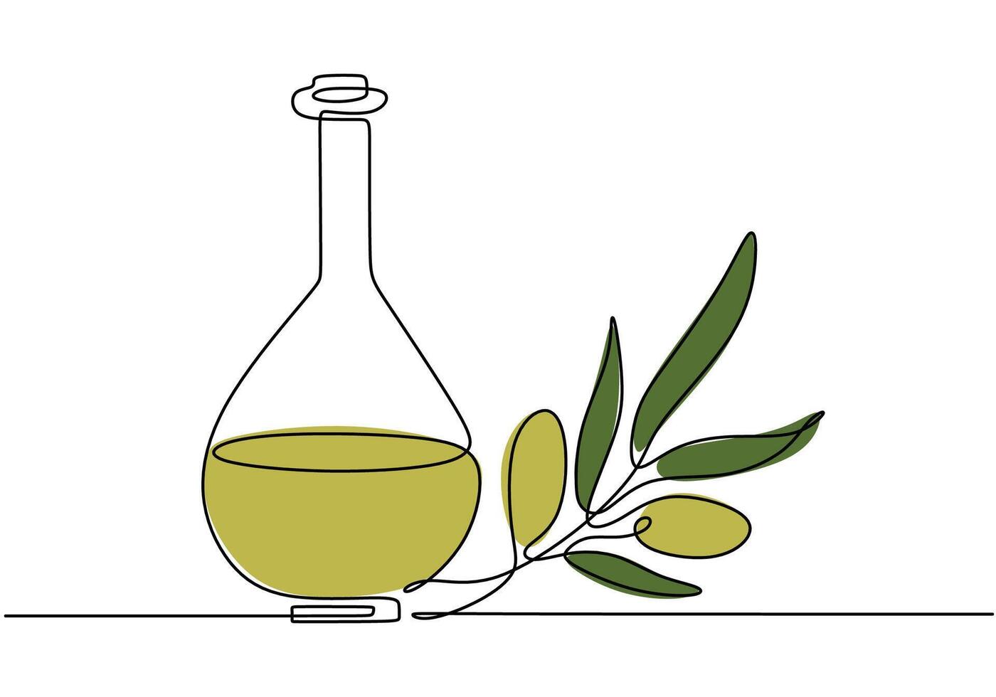 Continuous line drawing of olive oil and bottle. Illustration for food and drink concepts. vector