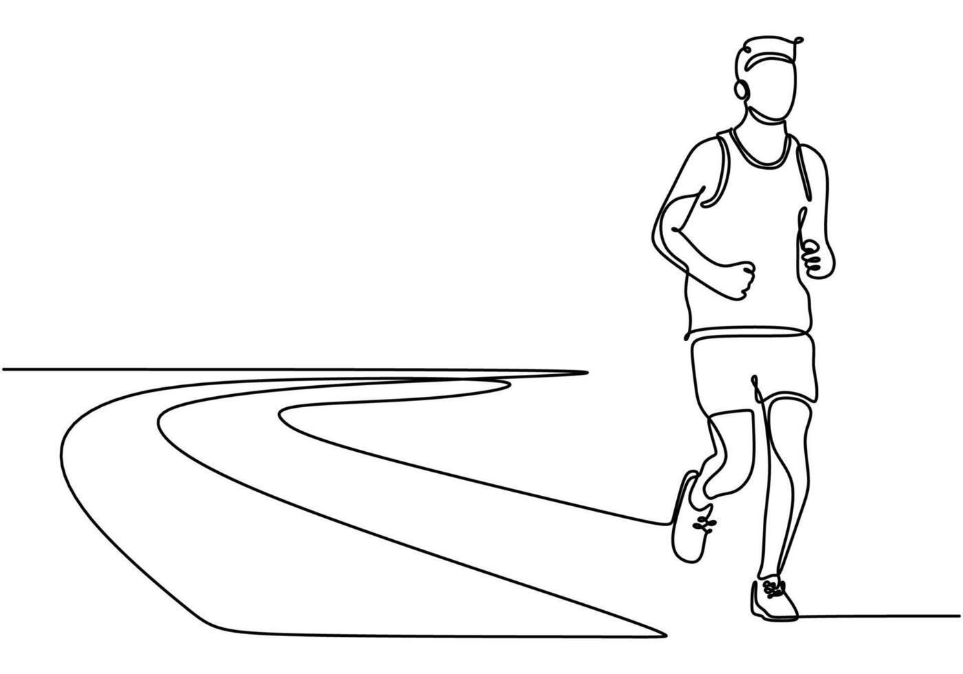 Athletes running on the track in continuous line drawing. Marathon run and endurance concept. vector