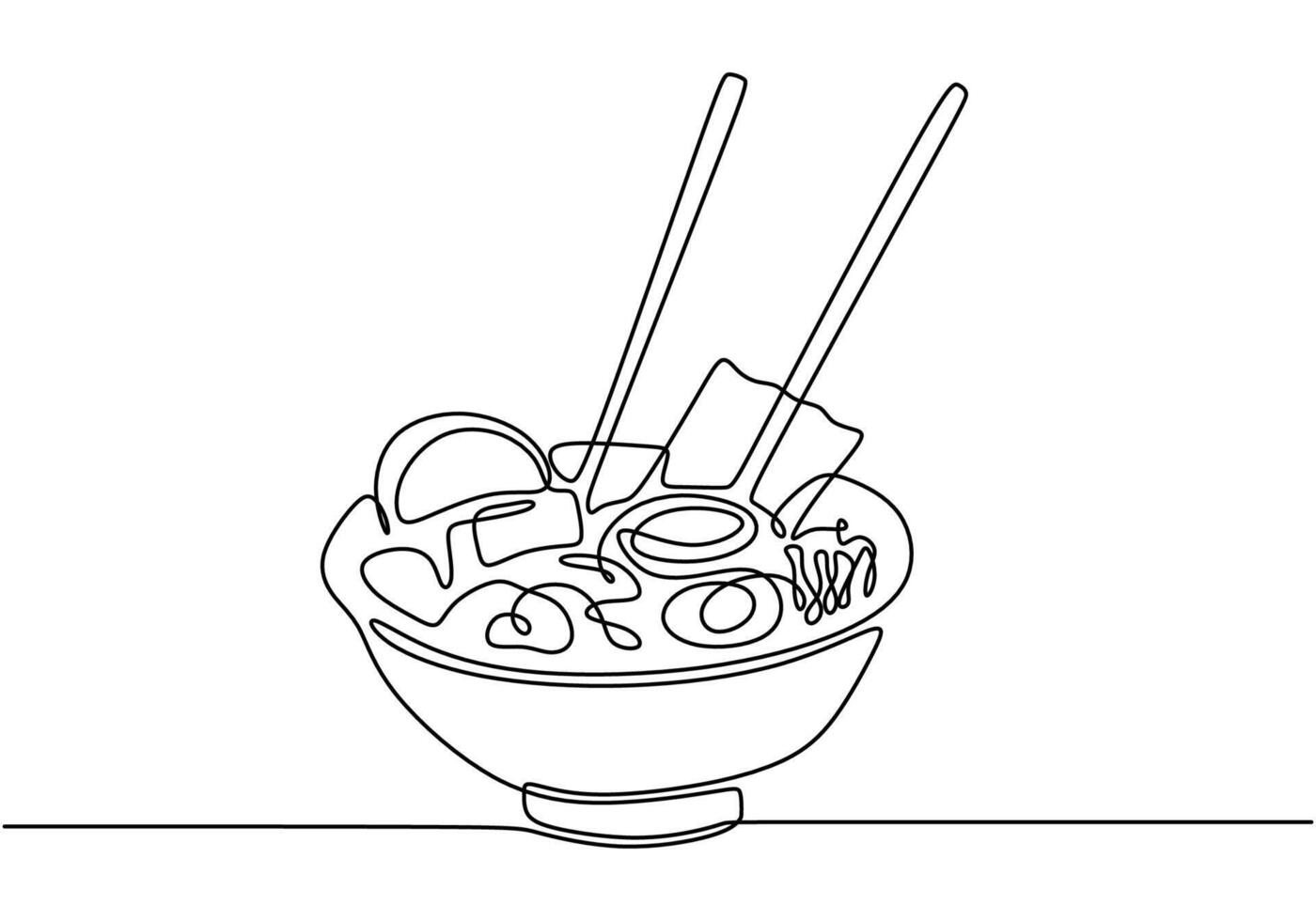 Ramen noodles depicted in continuous line drawing. Illustration for delicious Asian food concepts. vector