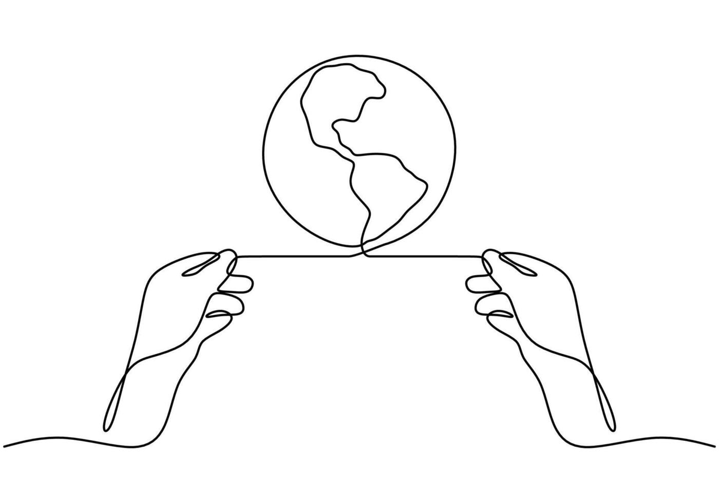 Hand holding globe one line drawing vector