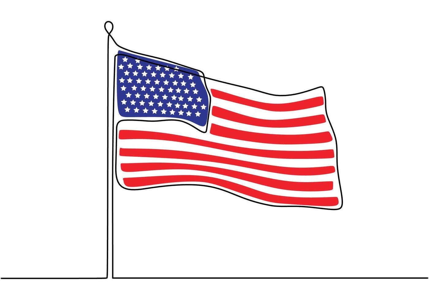 Usa flag one line drawing vector
