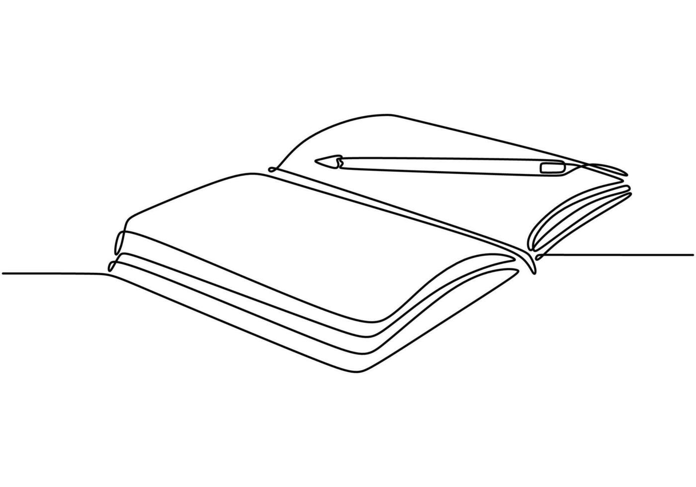 Open book with a pen in continuous line drawing. Education concept highlighting reading and writing. vector