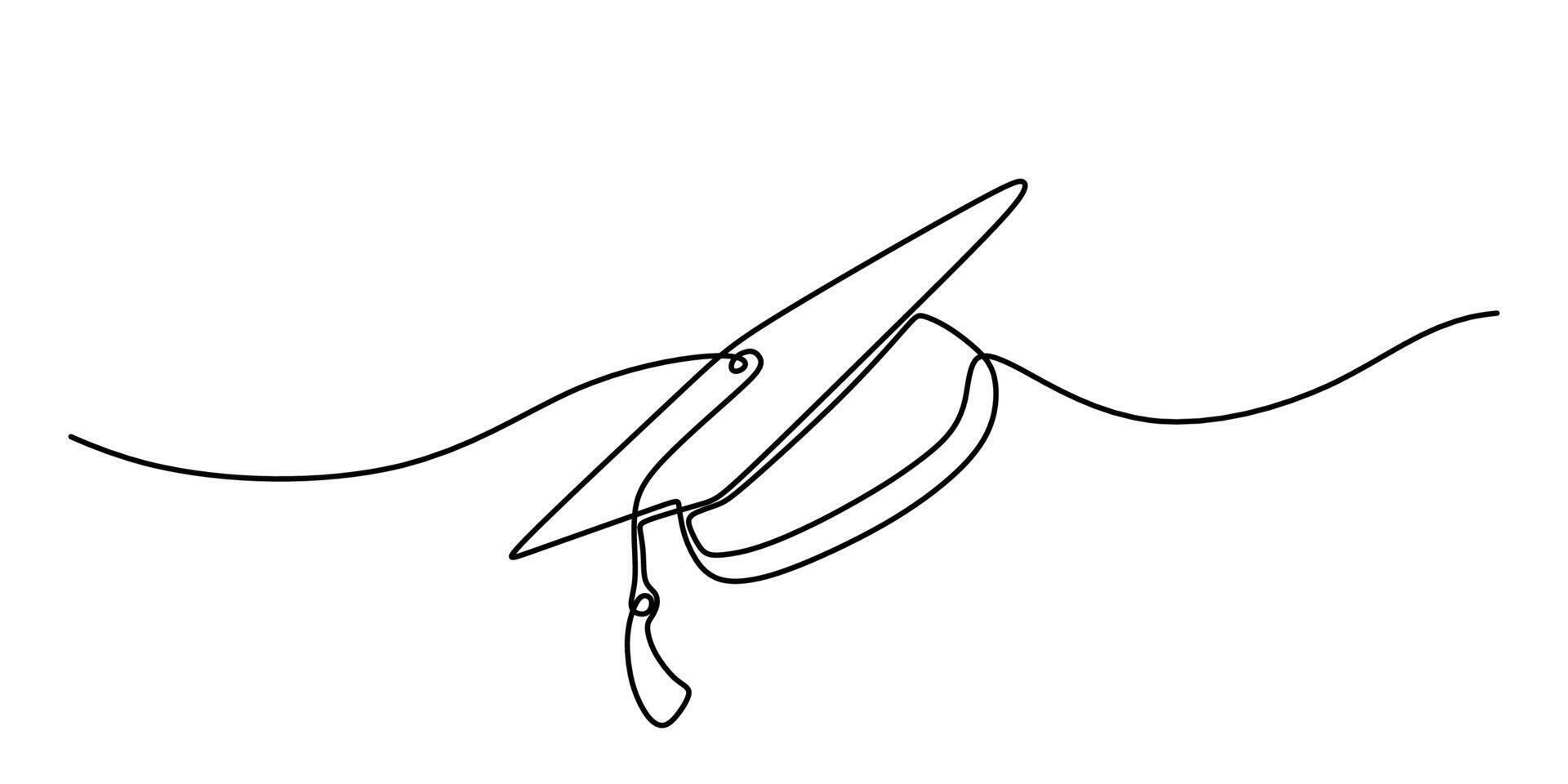 Graduation mortarboard one line drawing vector