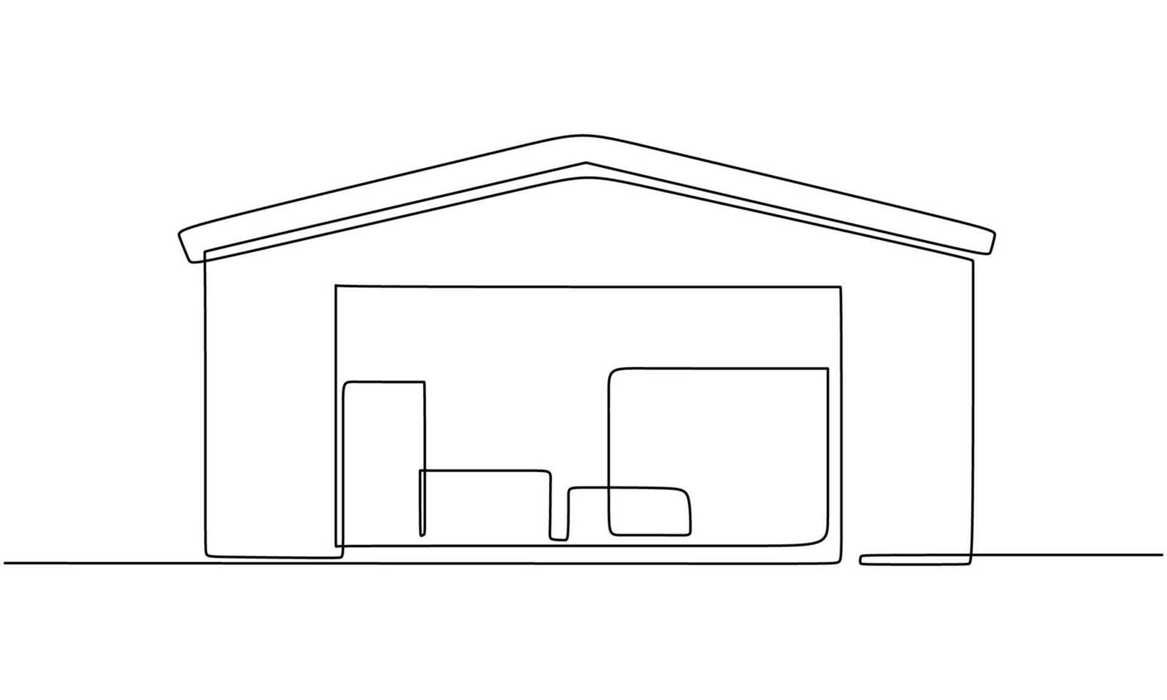 Warehouse Building One Line Drawing for Storage Facilities vector