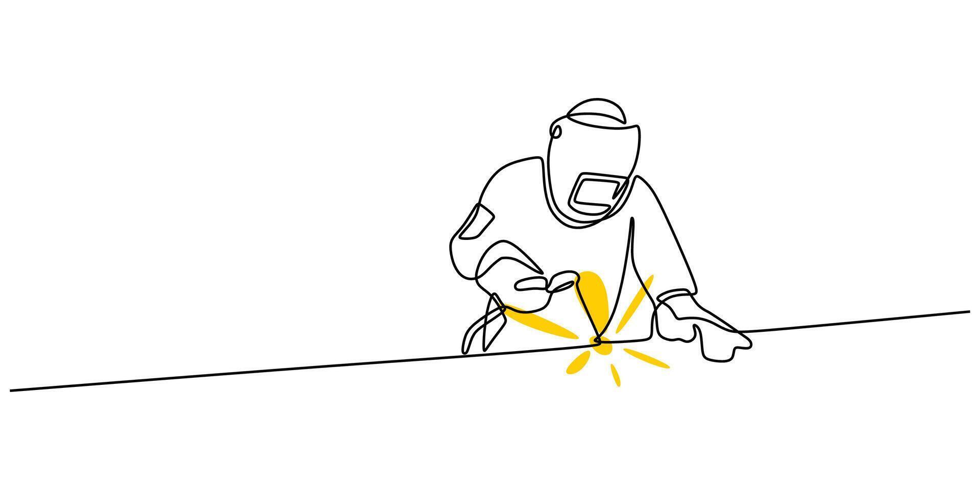 Dynamic welder at work continuous line vector
