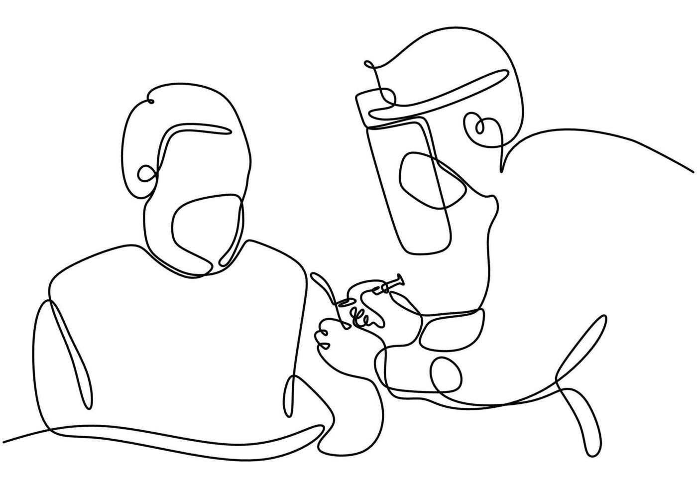 Medical personnel injecting vaccine one line drawing. Minimalist healthcare illustration. vector