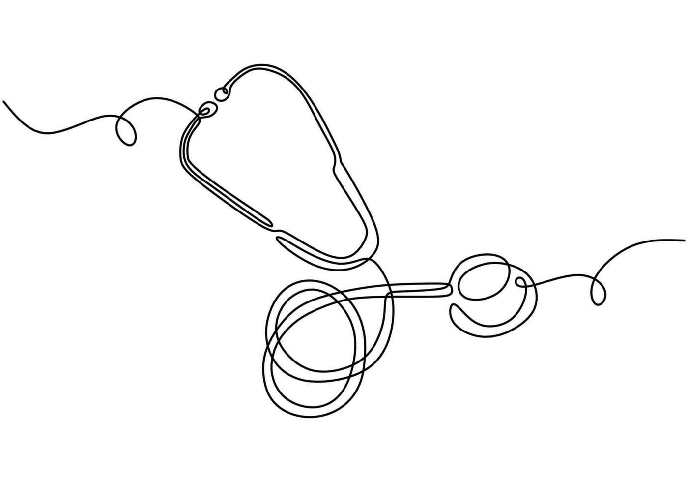 Stethoscope in One Line Drawing. Minimalist medical tool illustration, healthcare concept. vector