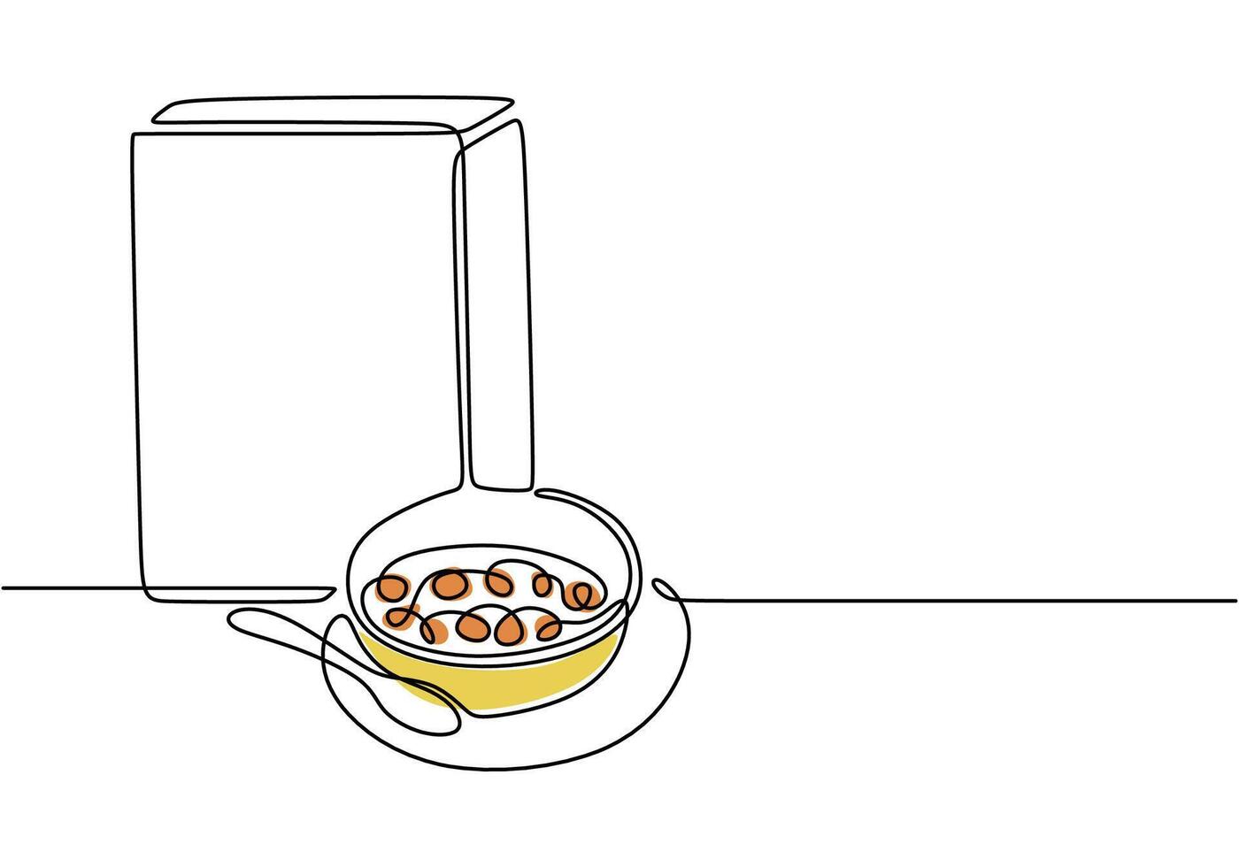 Milk and cereal breakfast line art vector
