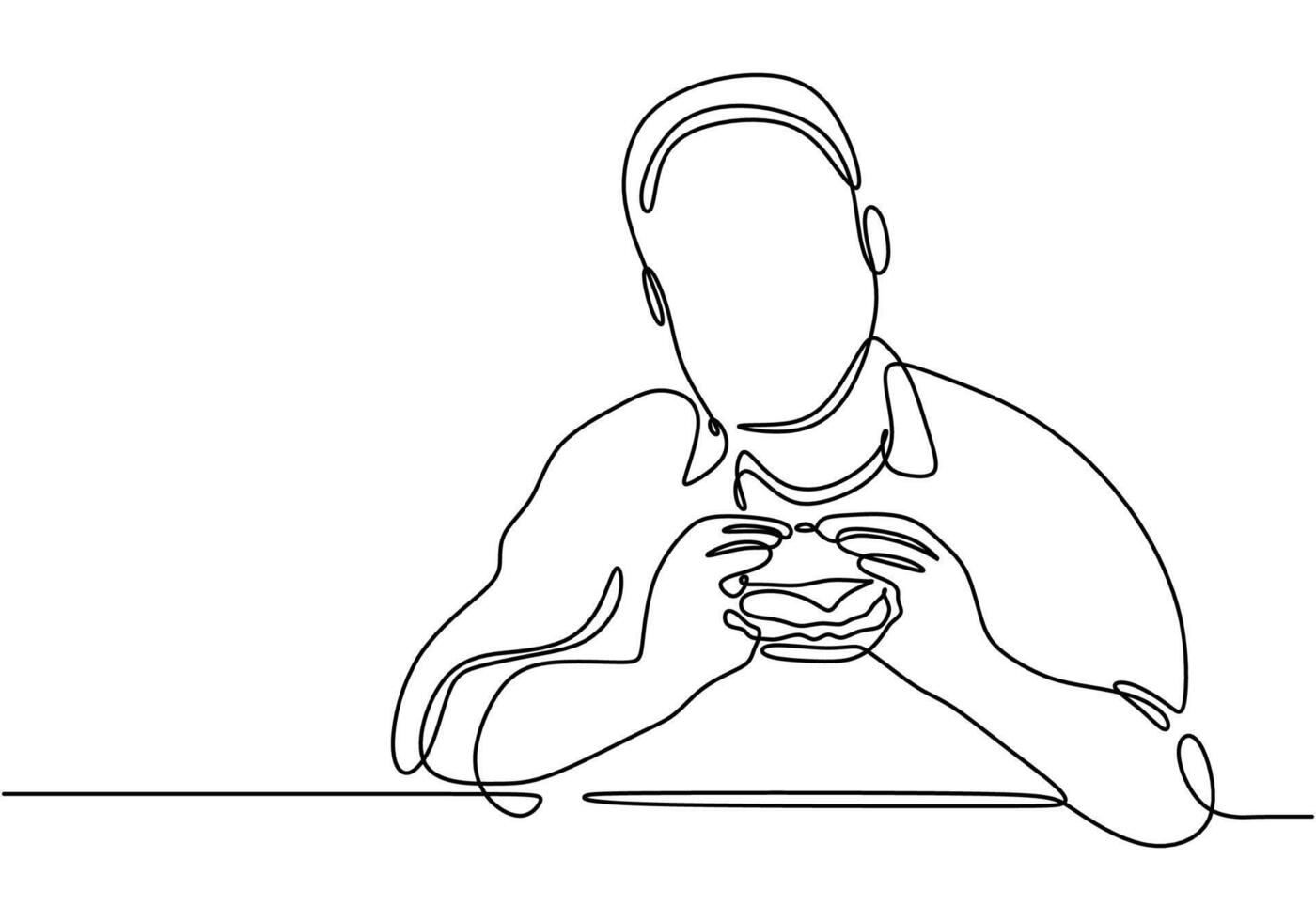 Man eating a burger depicted in continuous line drawing. Design for food and drink concepts. vector