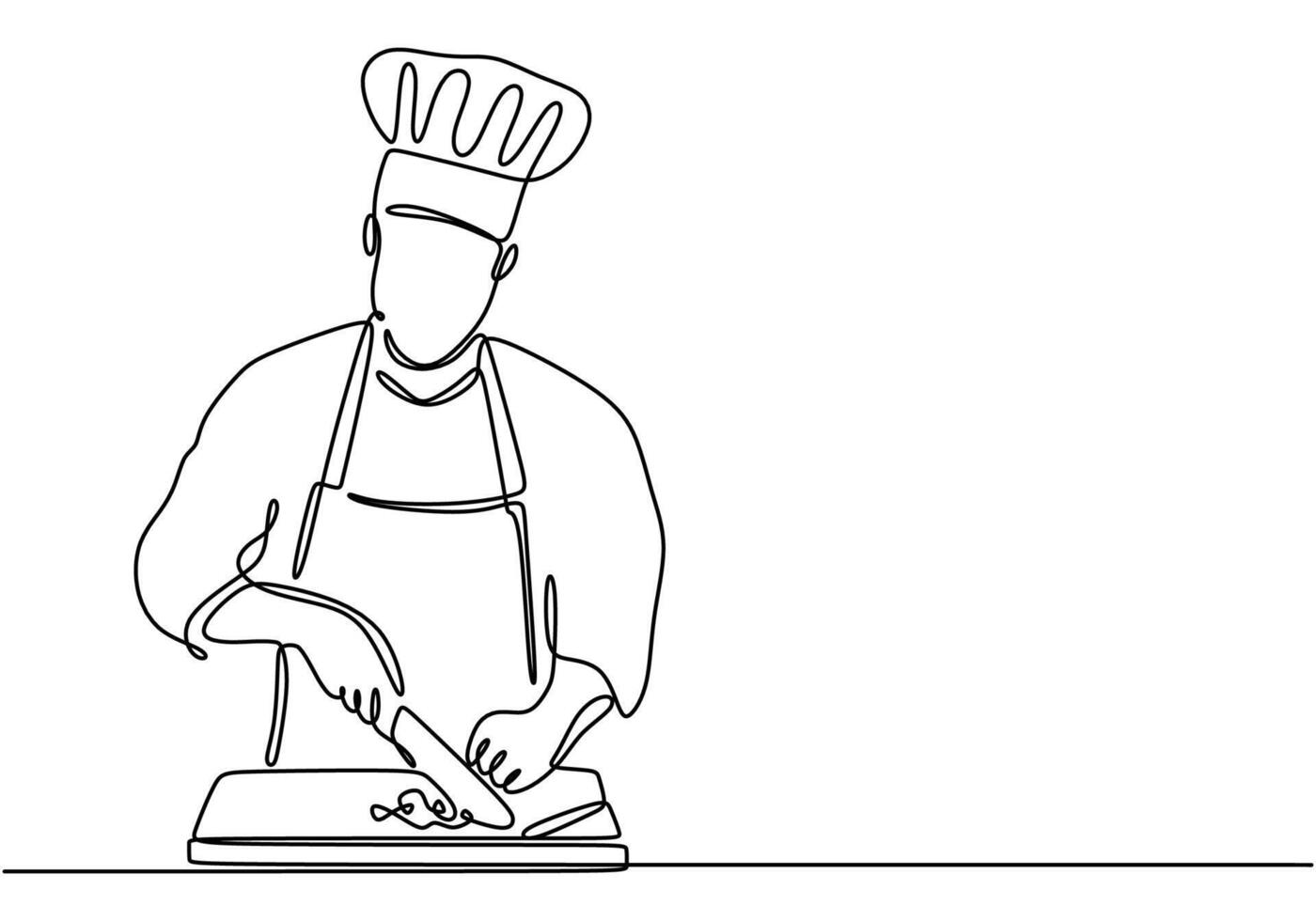 Chef cooking in the kitchen illustrated in continuous line drawing. Food and drink concept design. vector