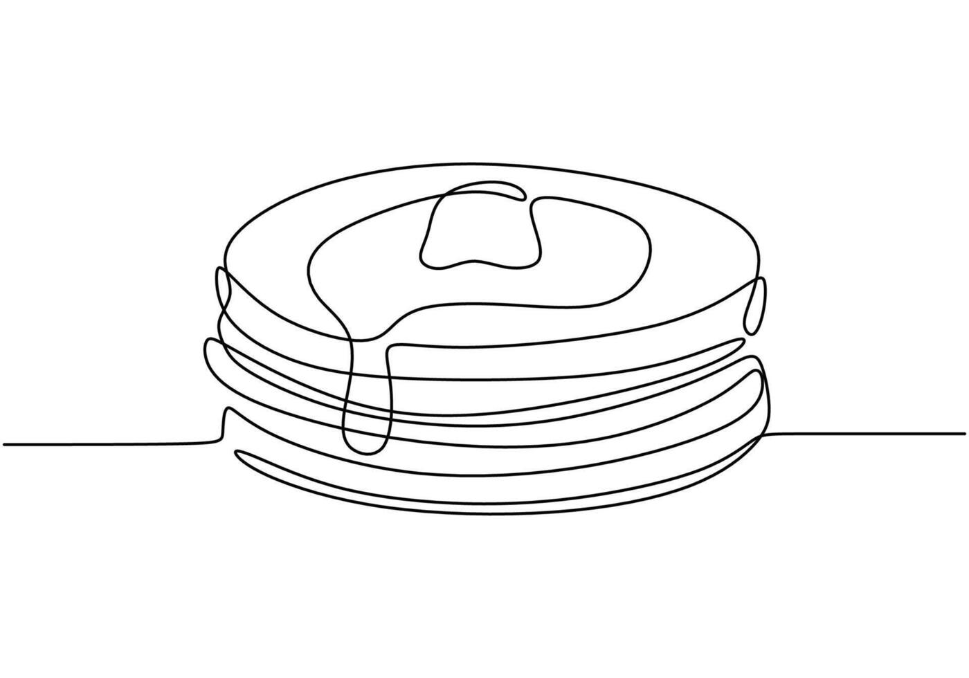 Pancake stack continuous line drawing. Minimalist breakfast food concept isolated on white. vector