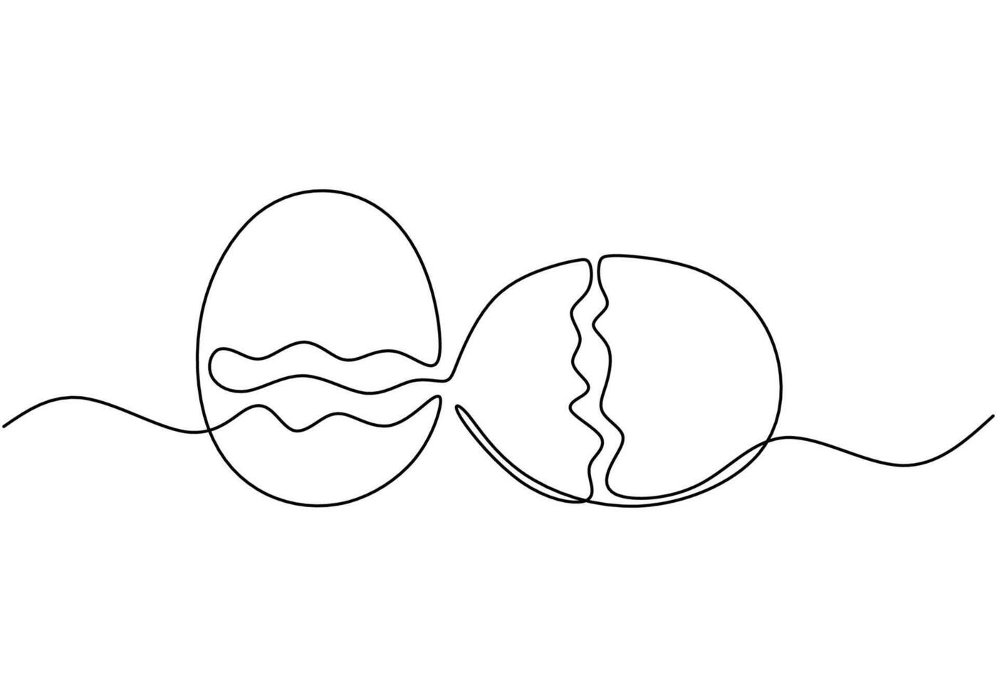 Two eggs illustrated in continuous line drawing. Design for food and Easter concepts. vector