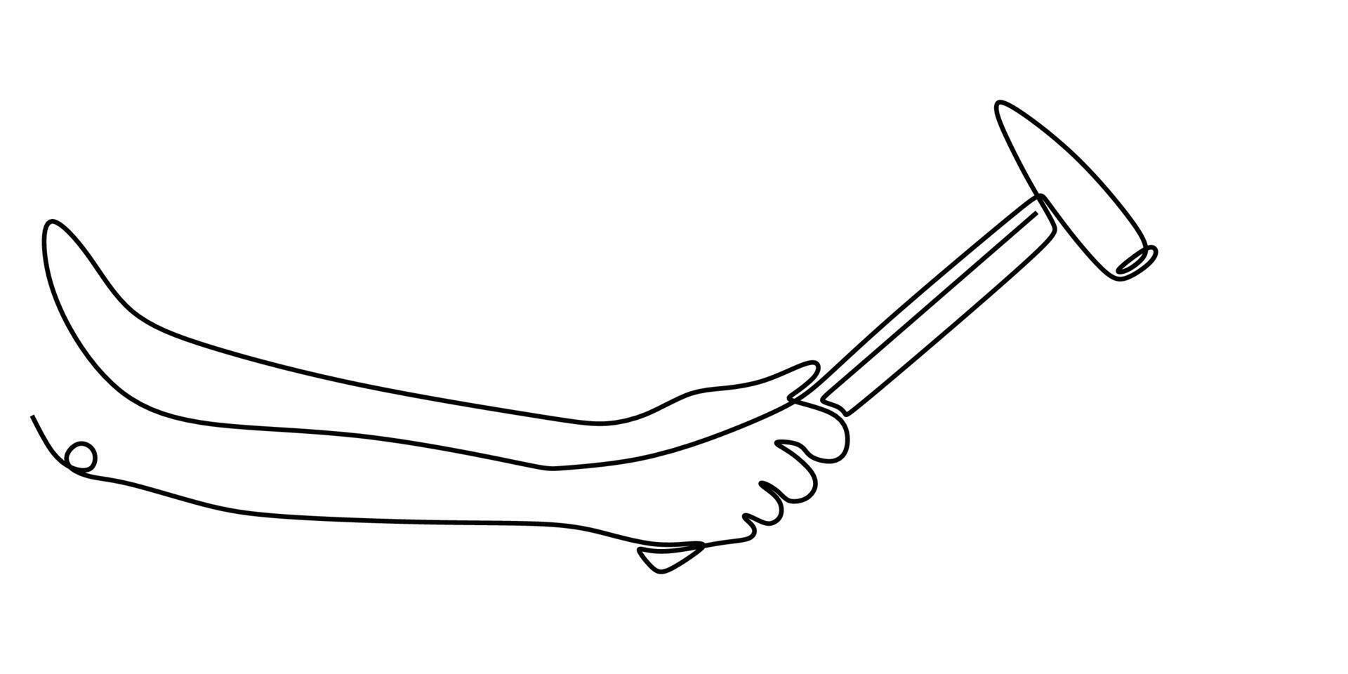 Hand holding a hammer single line drawing vector
