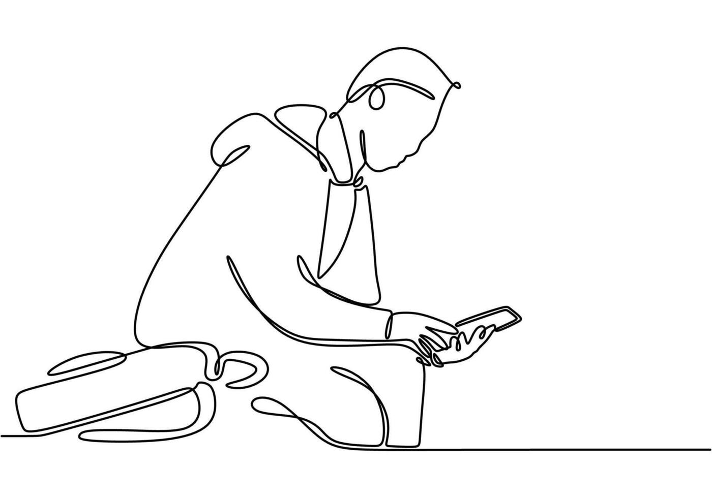 Students with tablets or e-books in continuous line drawing. Accessibility and innovation in learning concept. vector