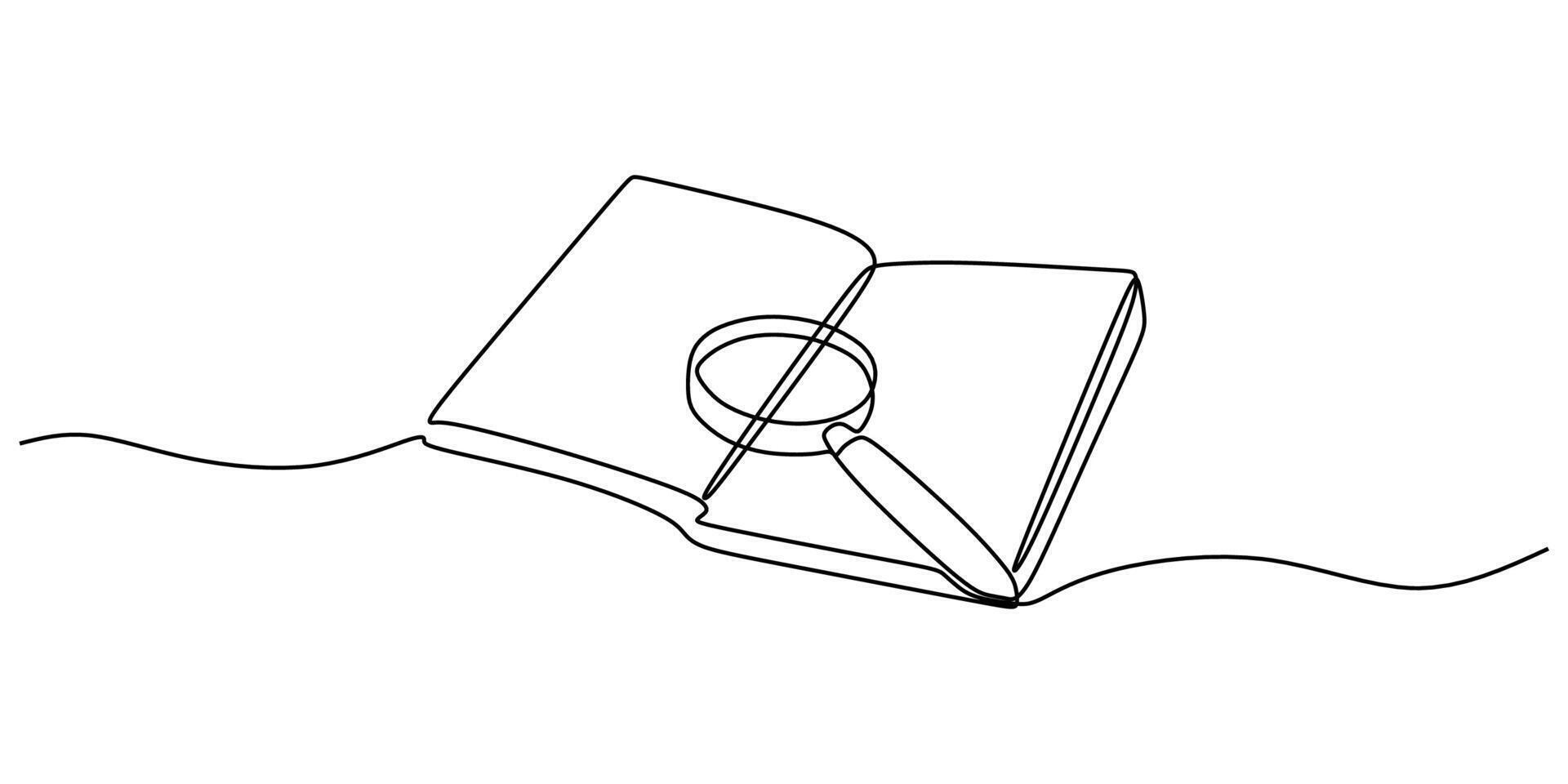 Open book with magnifying glass art vector