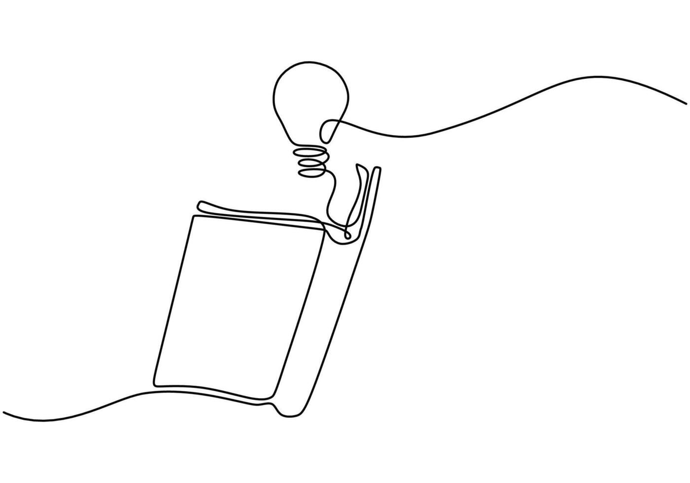 Lightbulb and open book line drawing vector