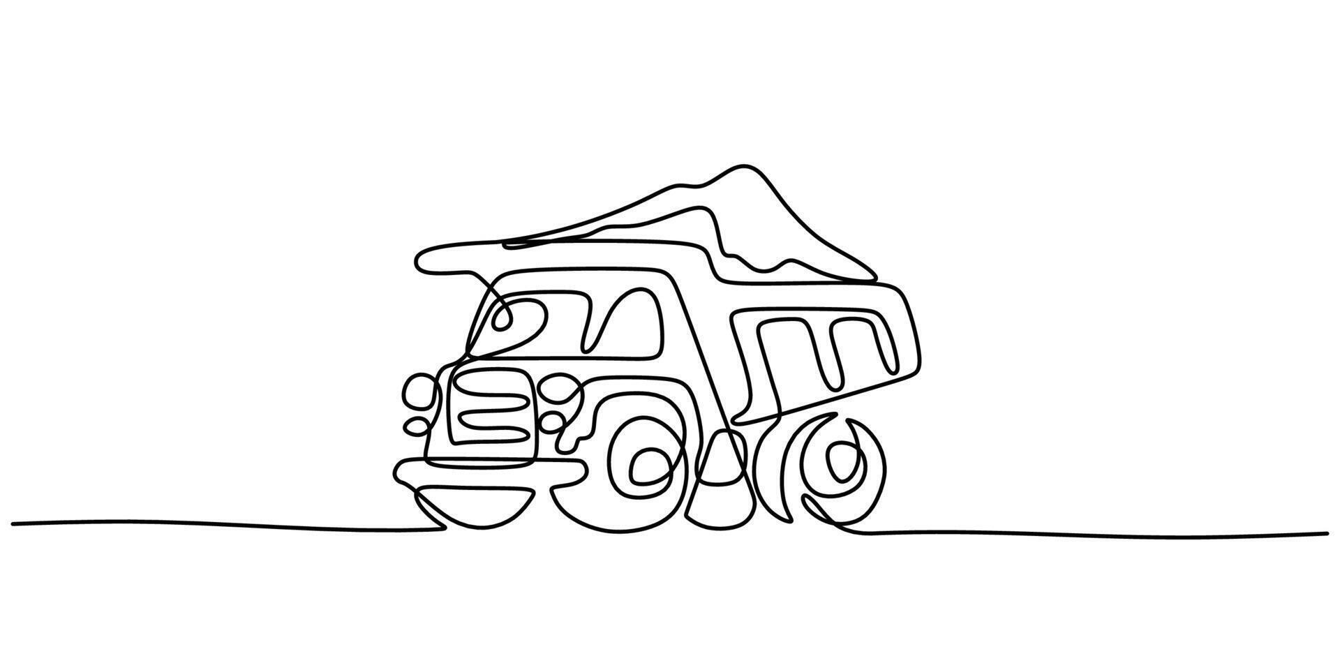 Minimalist big dump truck line art vector