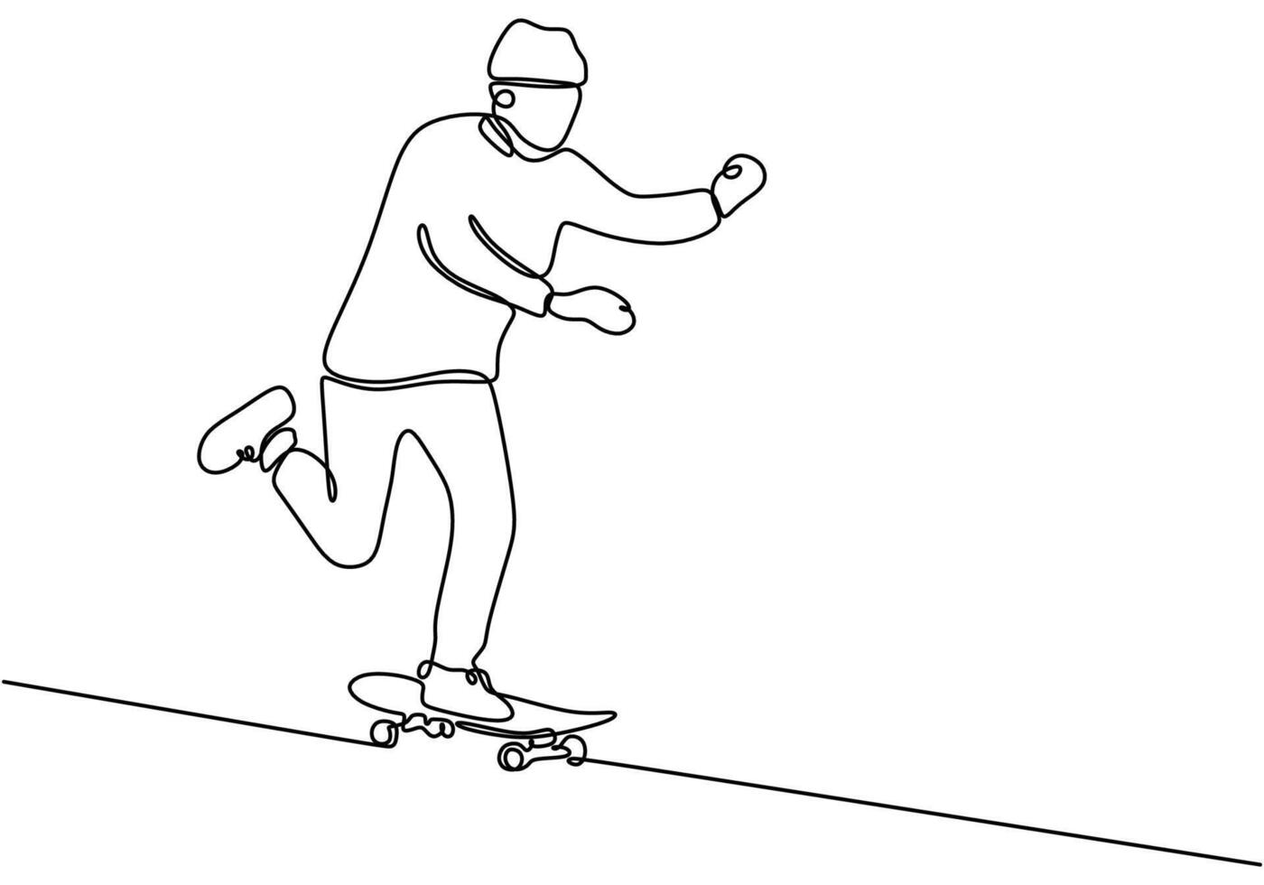 Skateboard Gliding One Line Drawing for Thrill Sport Activity vector
